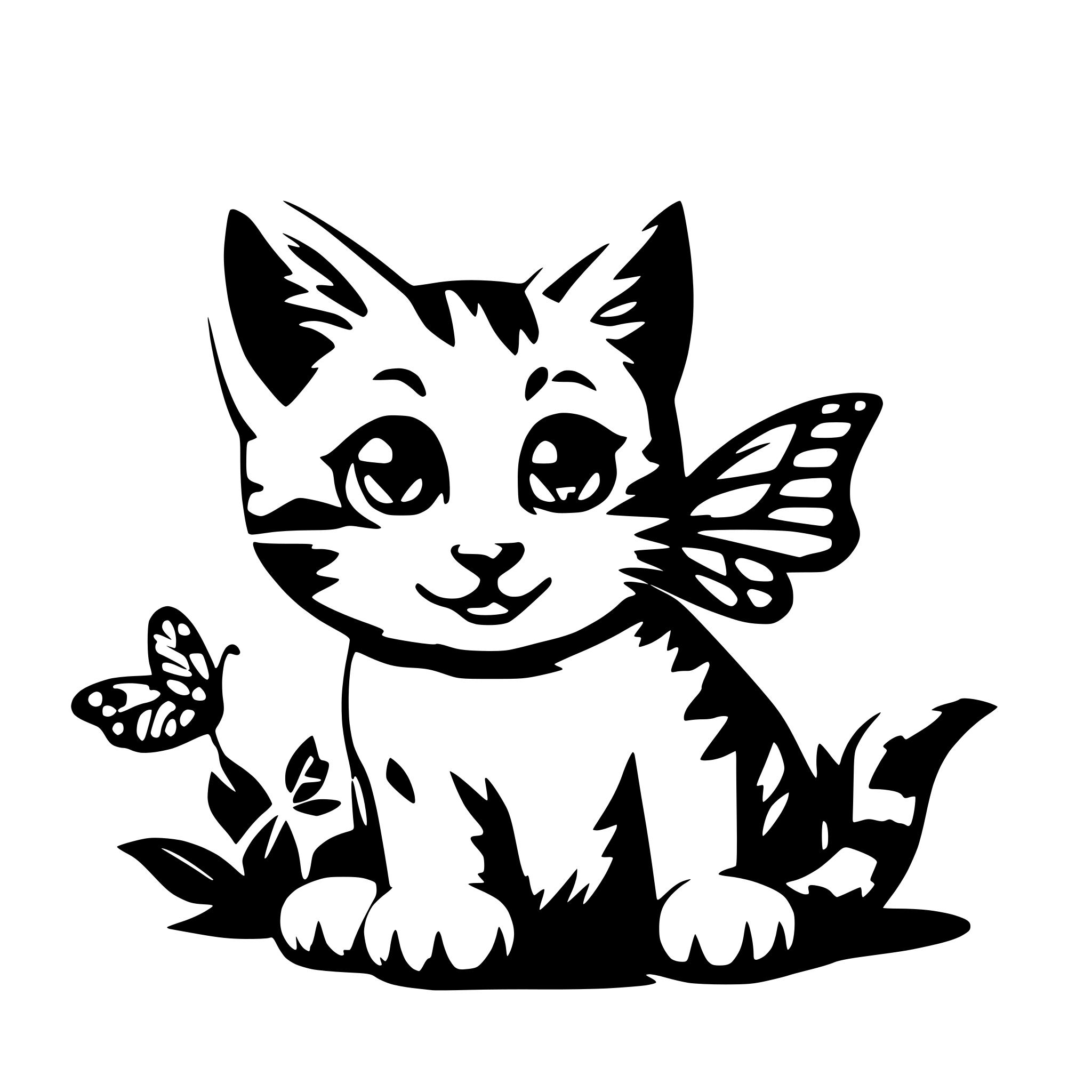 AI-generated SVG of 'cute kitten and butterfly'
