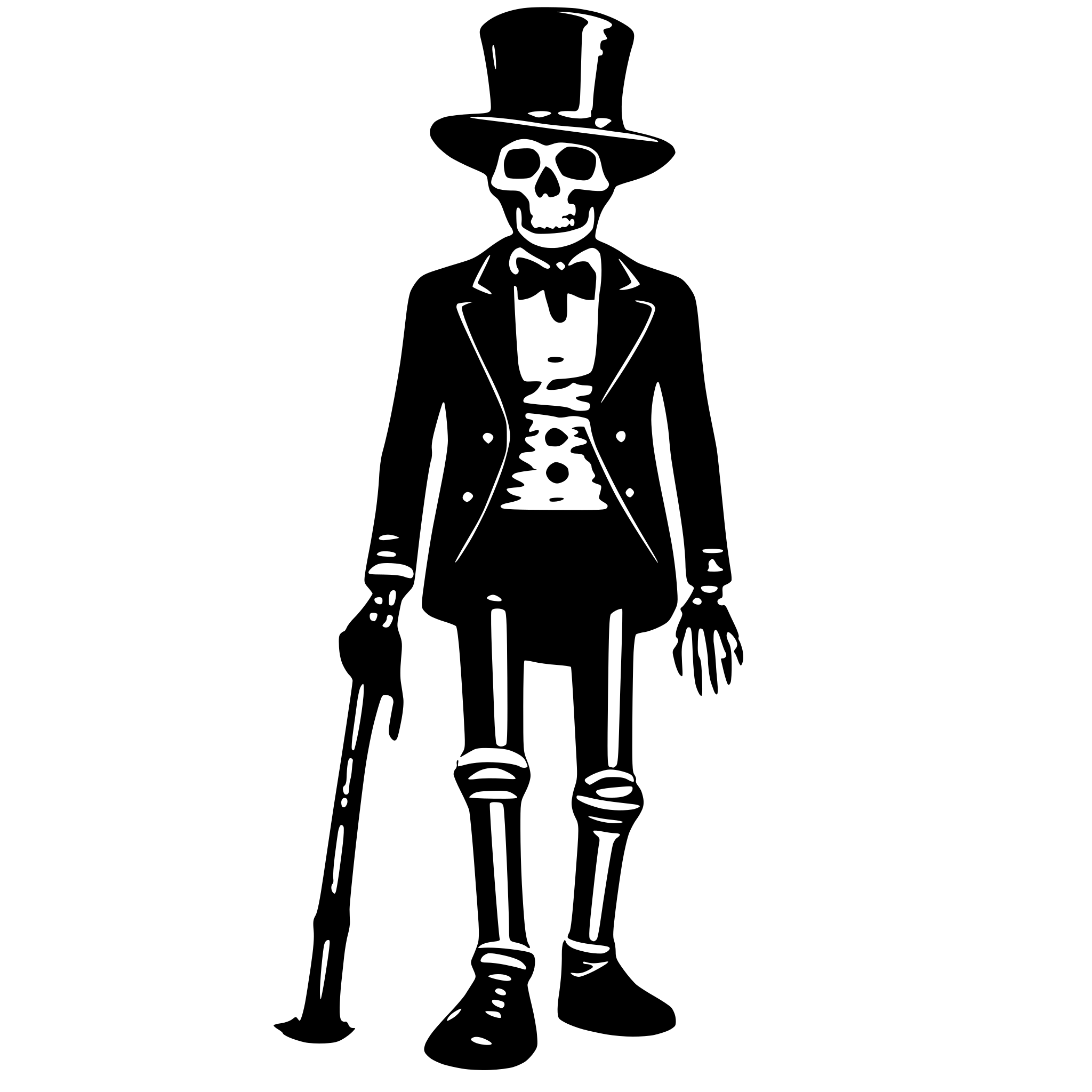 AI-generated SVG of a a skeleton with hat cylinder and a suits going with a ca for a walk AI-generated SVG of a a skeleton with hat cylinder and a suits going with a ca for a walk