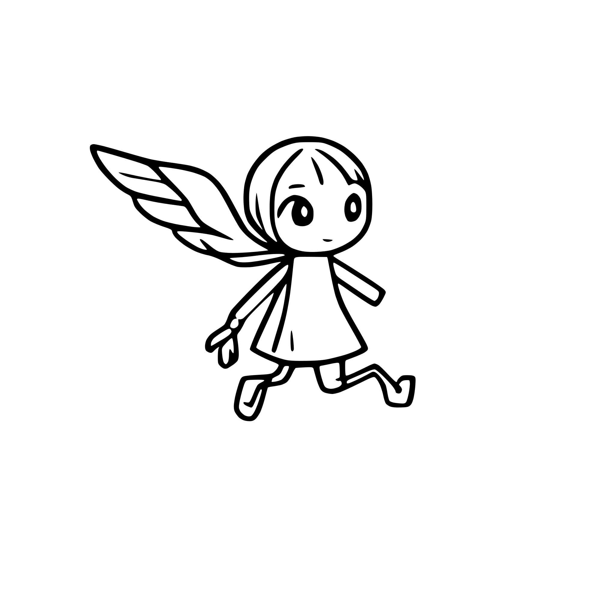 AI-generated SVG of a a stickfigure flying
