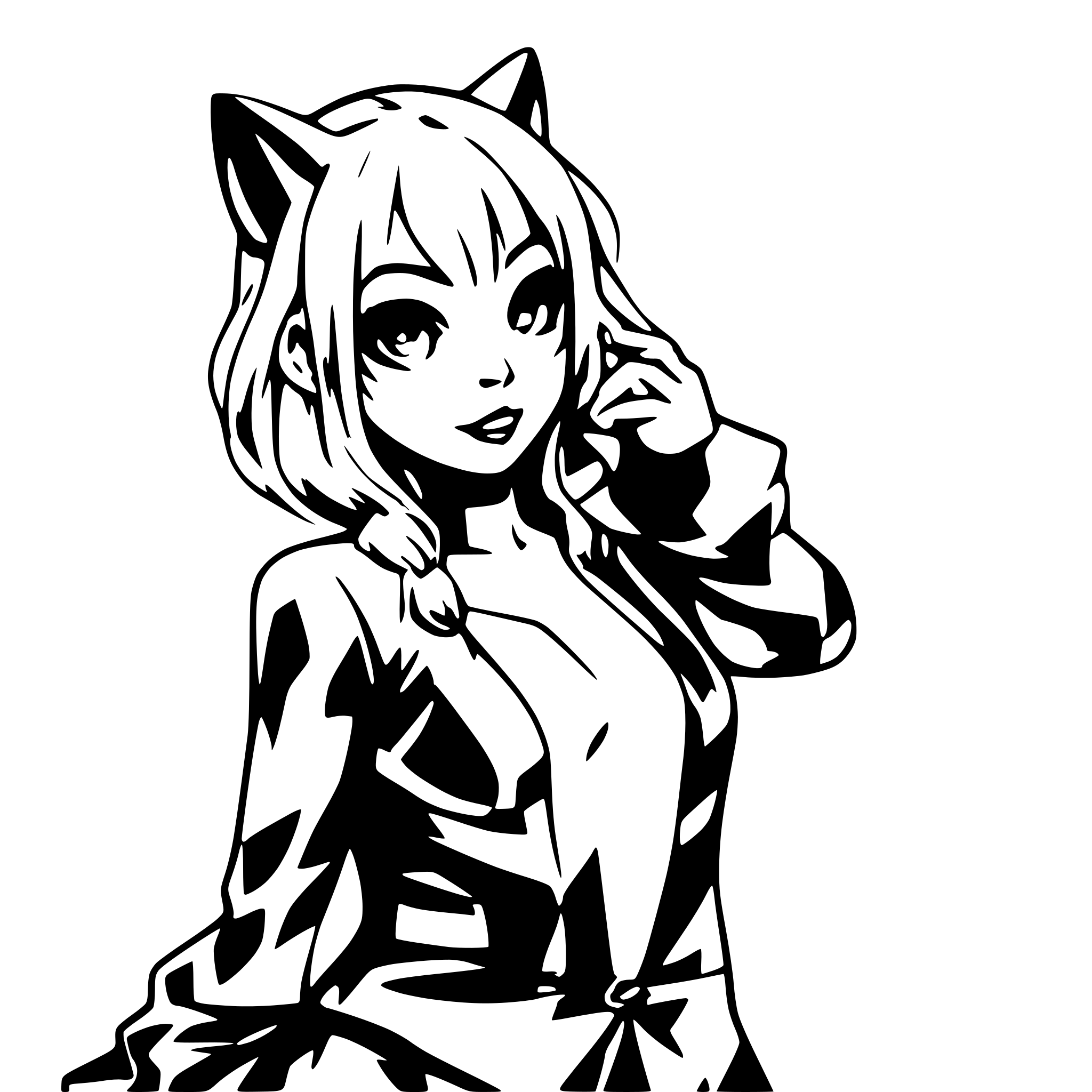 AI-generated SVG of 'fully laying down catgirl, posing sideways'