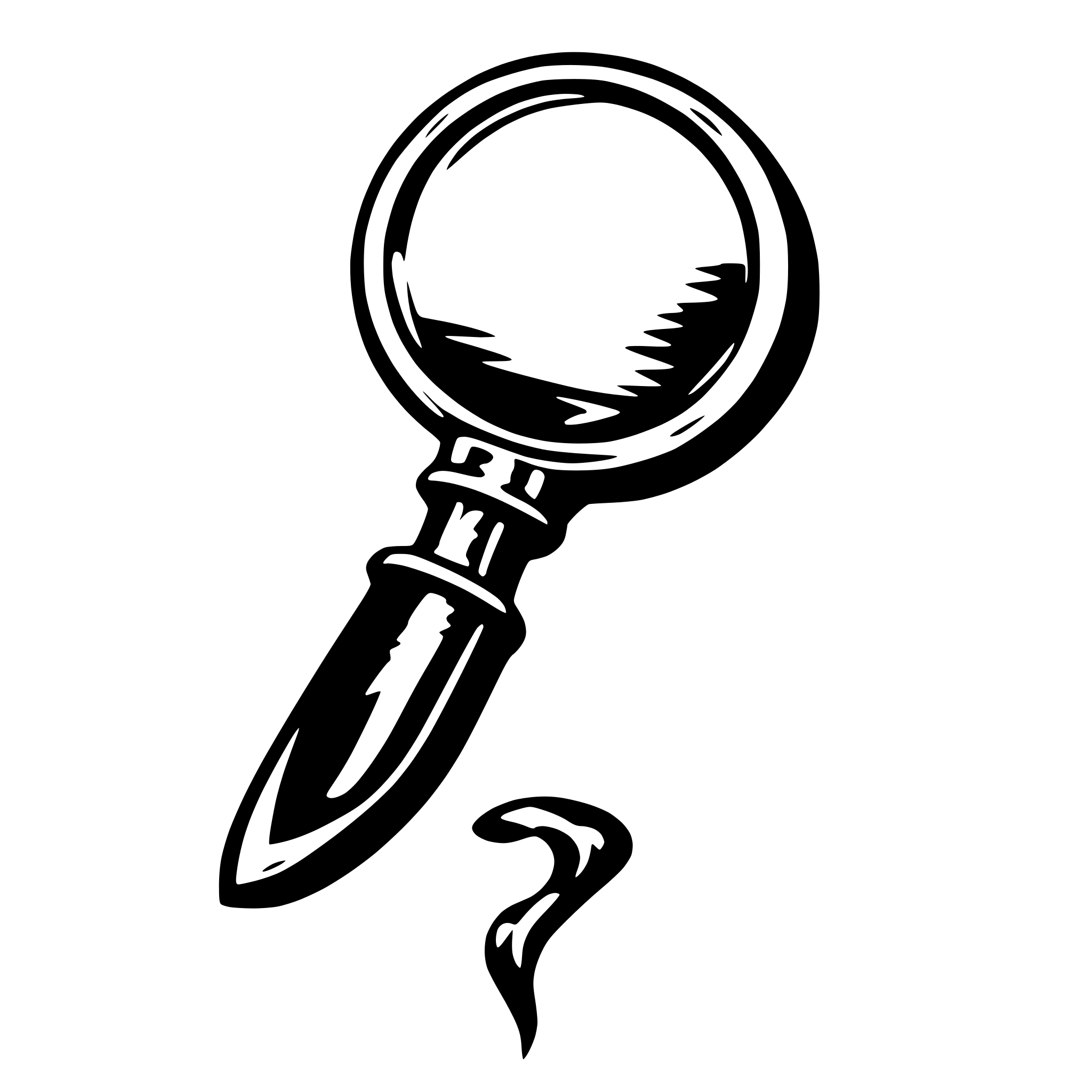 AI-generated SVG of a a magnifying glass with a dagger handle dripping blood