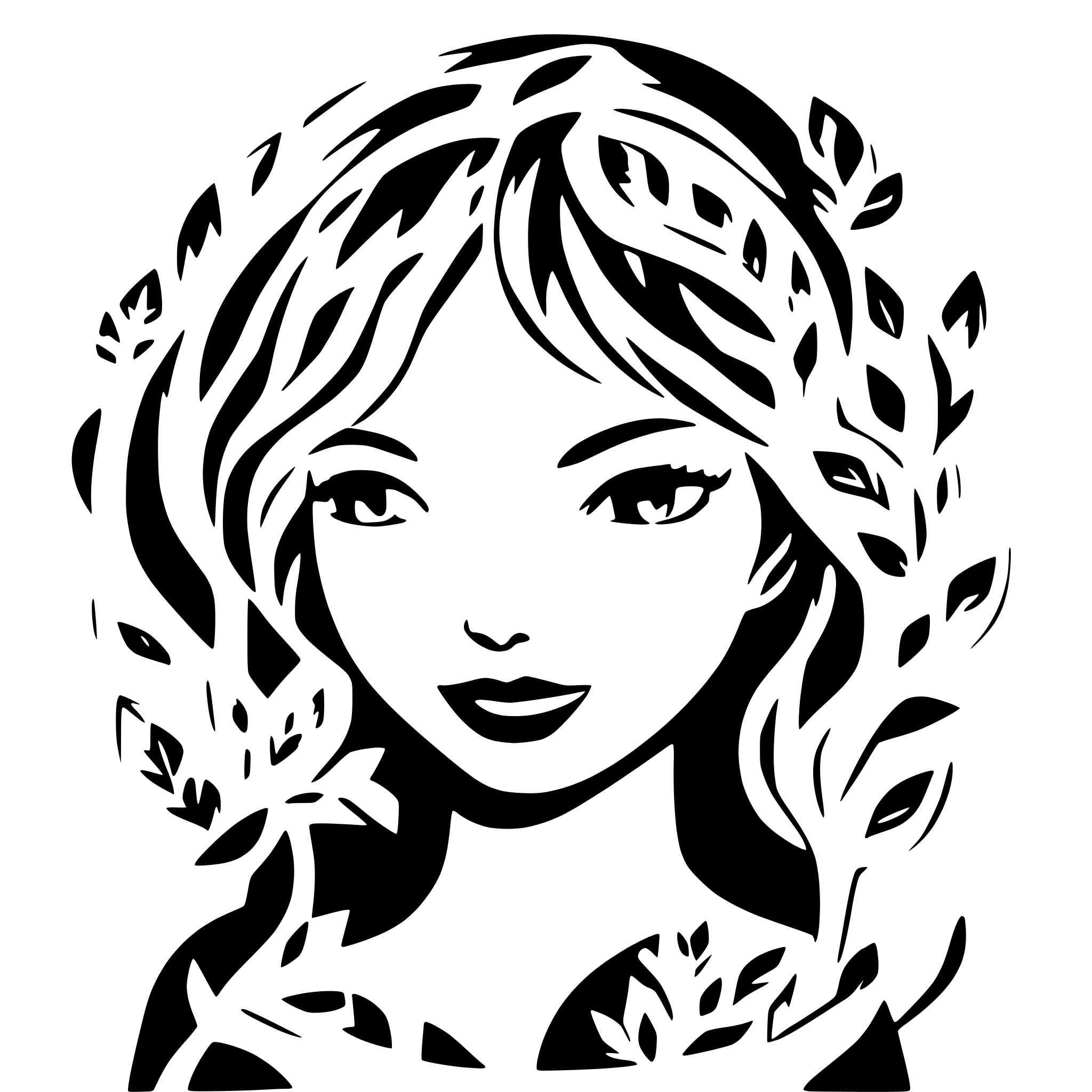 AI-generated SVG of a woman face ornamental pattern, floral