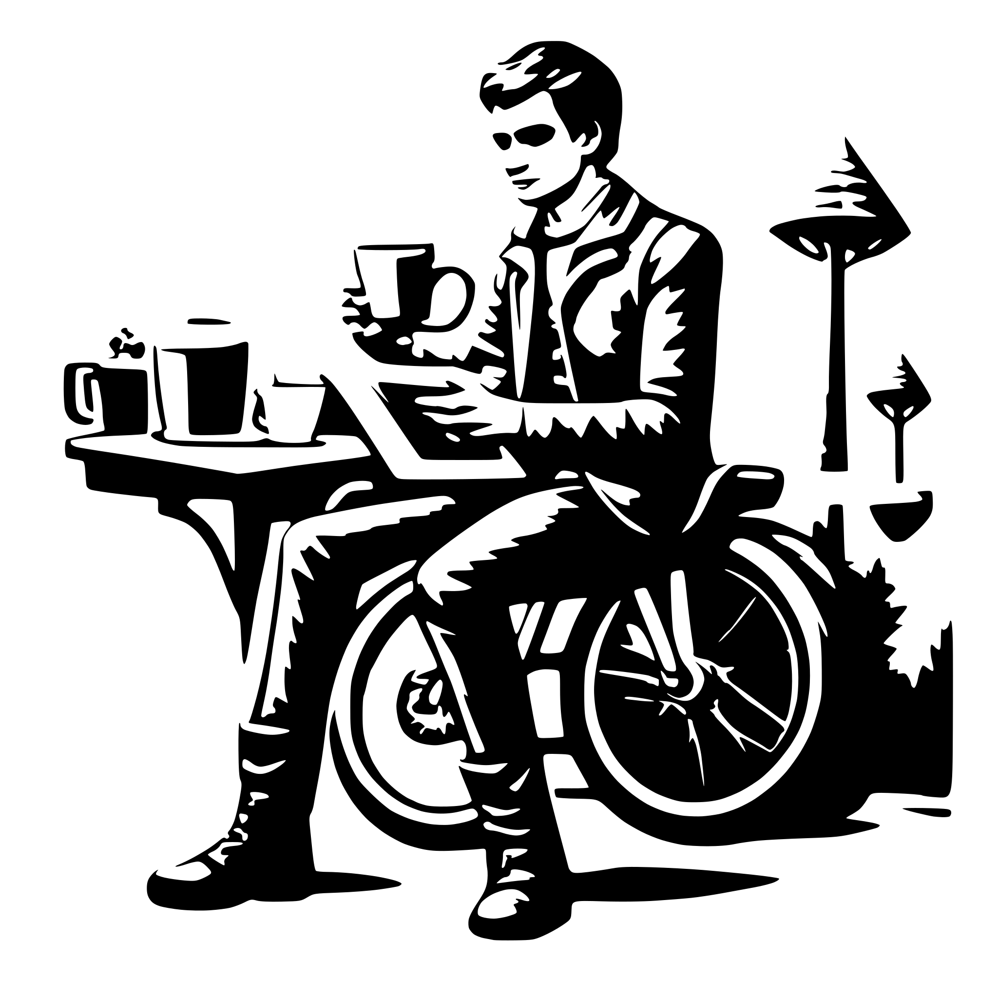 AI-generated SVG of a man on a bike reading a book and drinking espresso AI-generated SVG of a man on a bike reading a book and drinking espresso