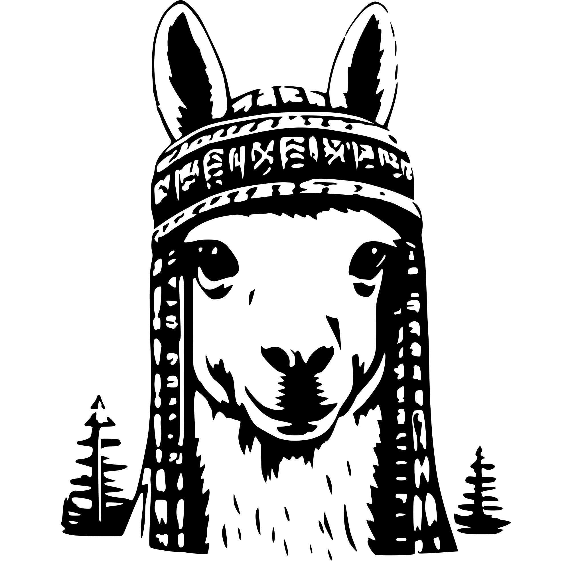 AI-generated SVG of a llama with beanie that has strings on head colourful, front on AI-generated SVG of a llama with beanie that has strings on head colourful, front on