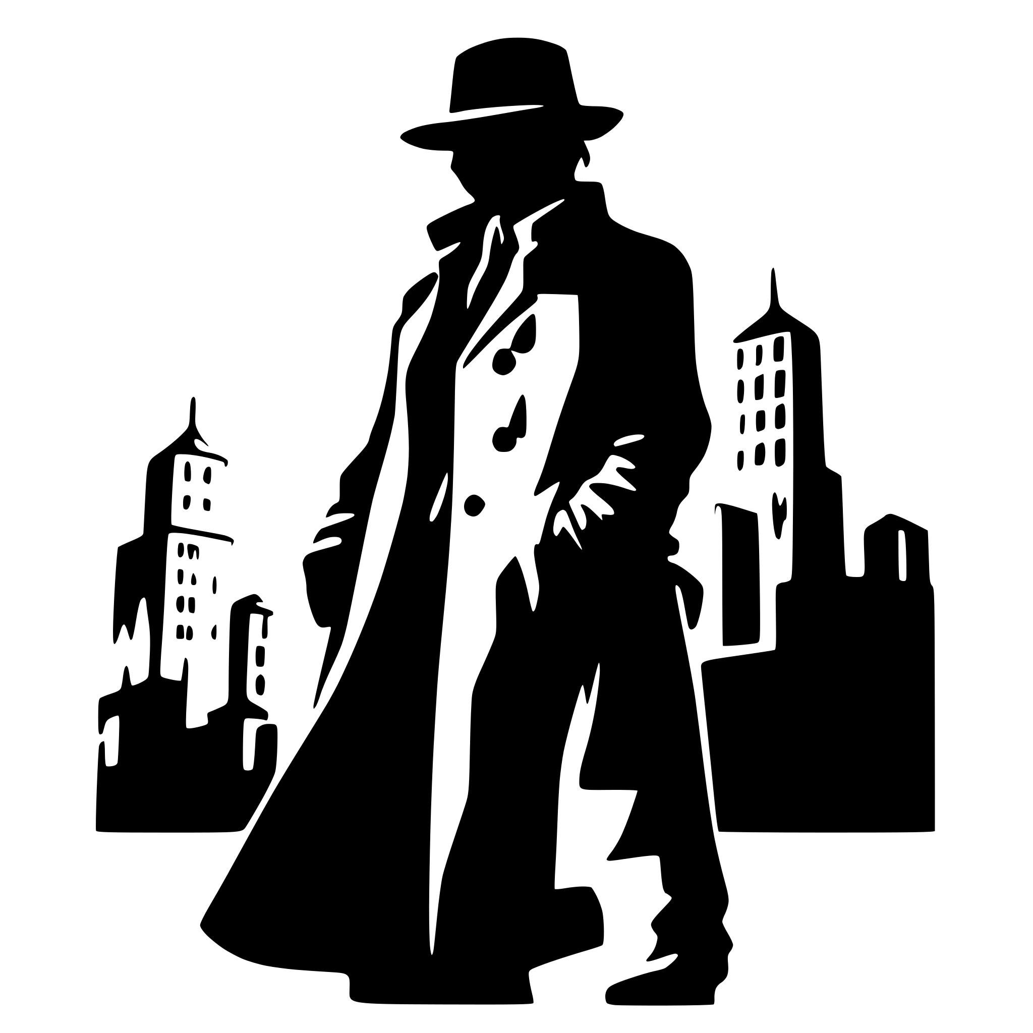 AI-generated SVG of 'detective in a city that is burning trenchcoat fedora'