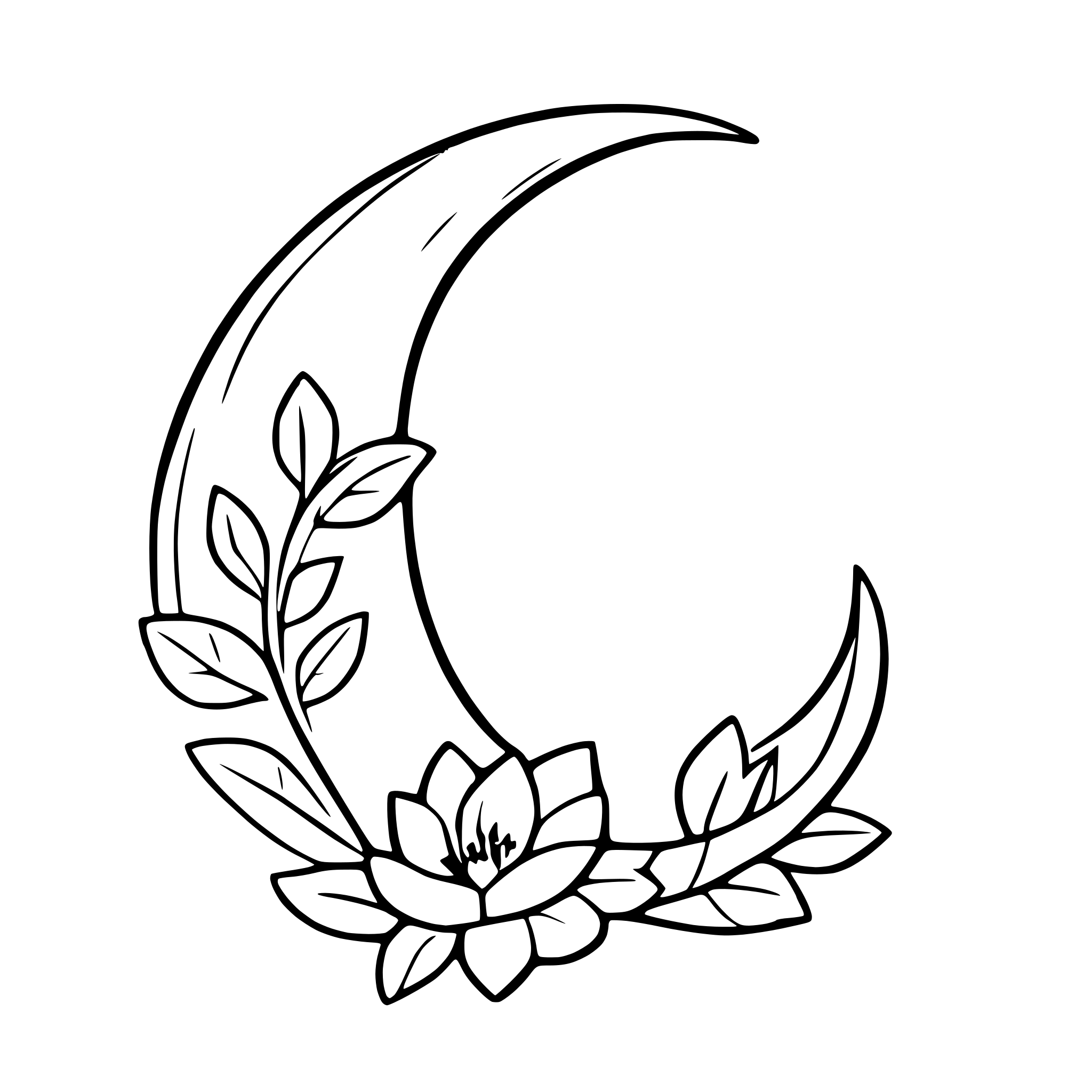 AI-generated SVG of 'crescent moon with flowers'