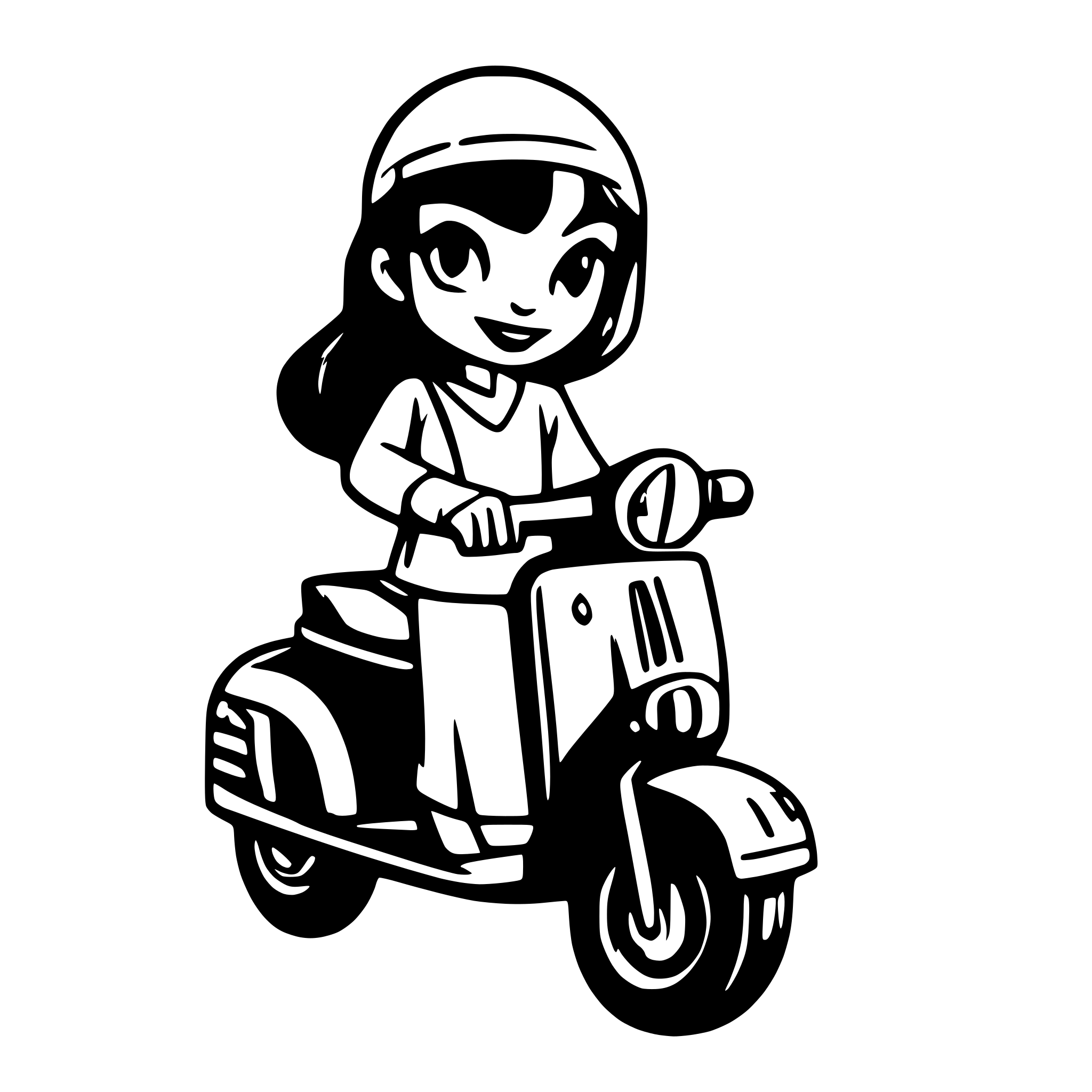 AI-generated SVG of a Short dark haired women on a vespa