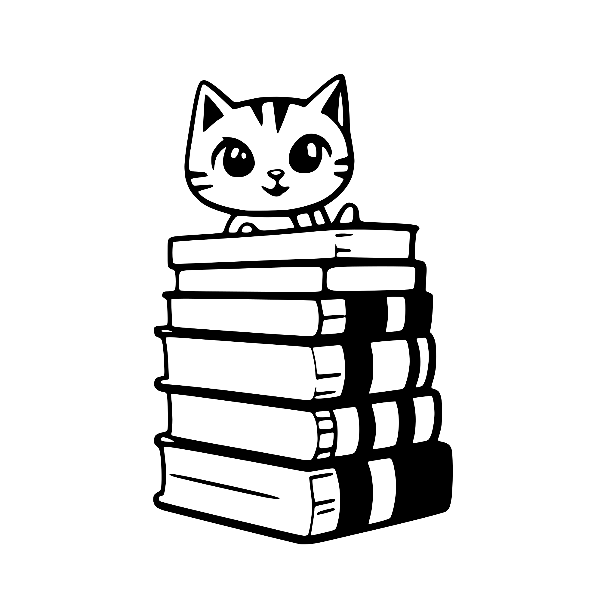 AI-generated SVG of a a stack of books with a curious cat peeking out