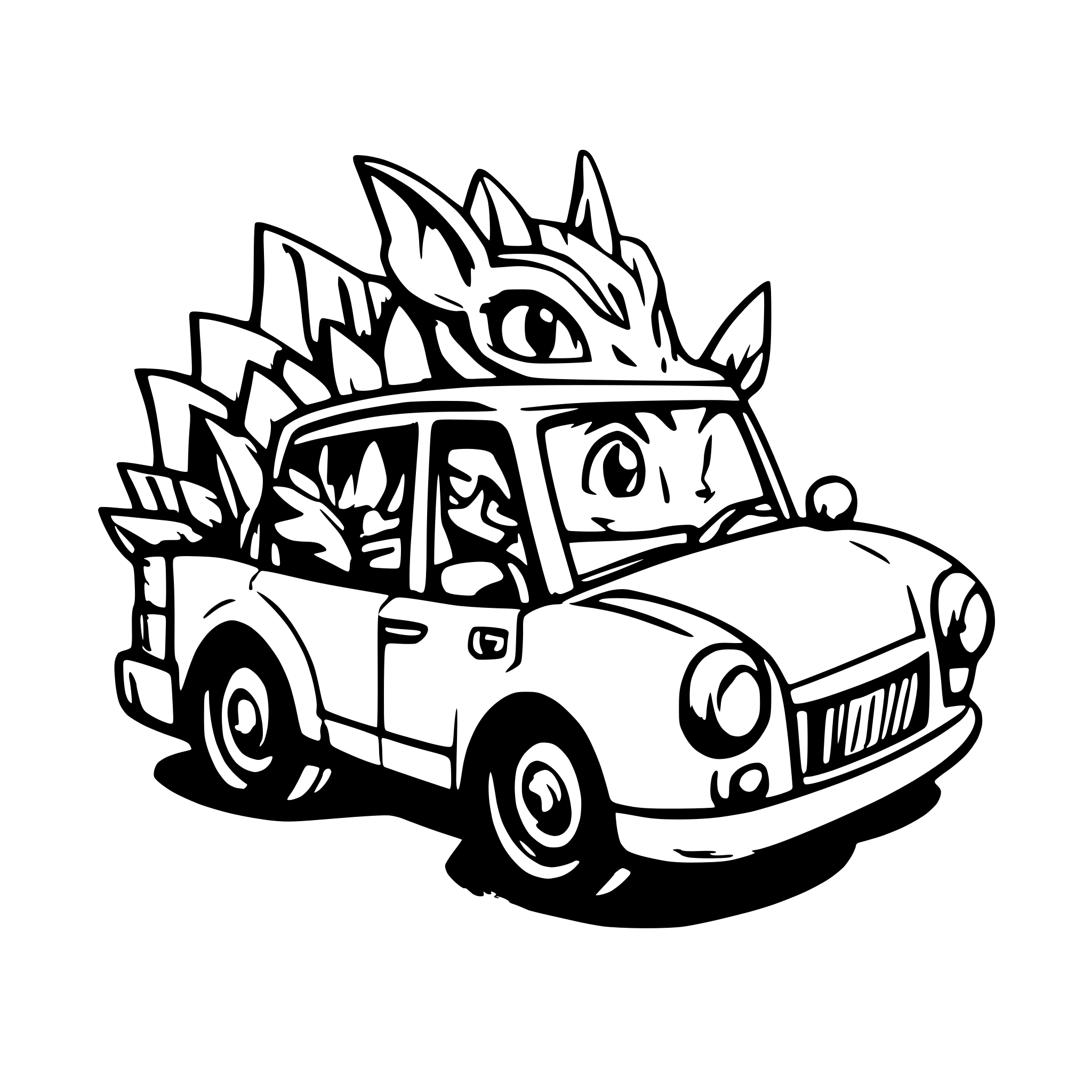 AI-generated SVG of a Book dragon driving car