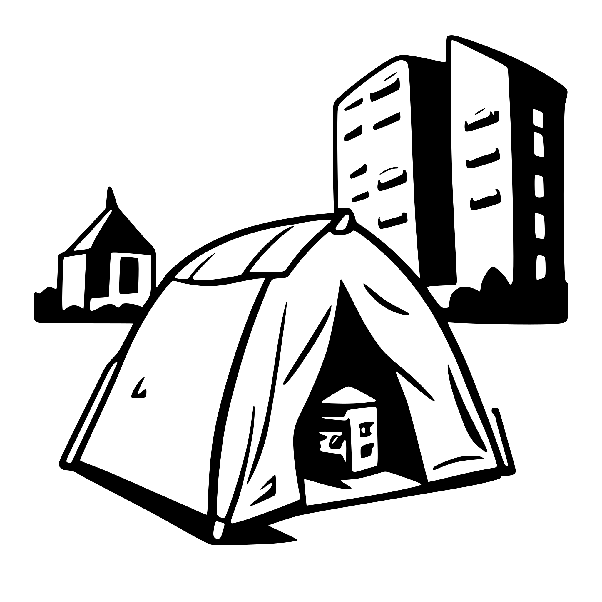 AI-generated SVG of a A homeless tent with building background
