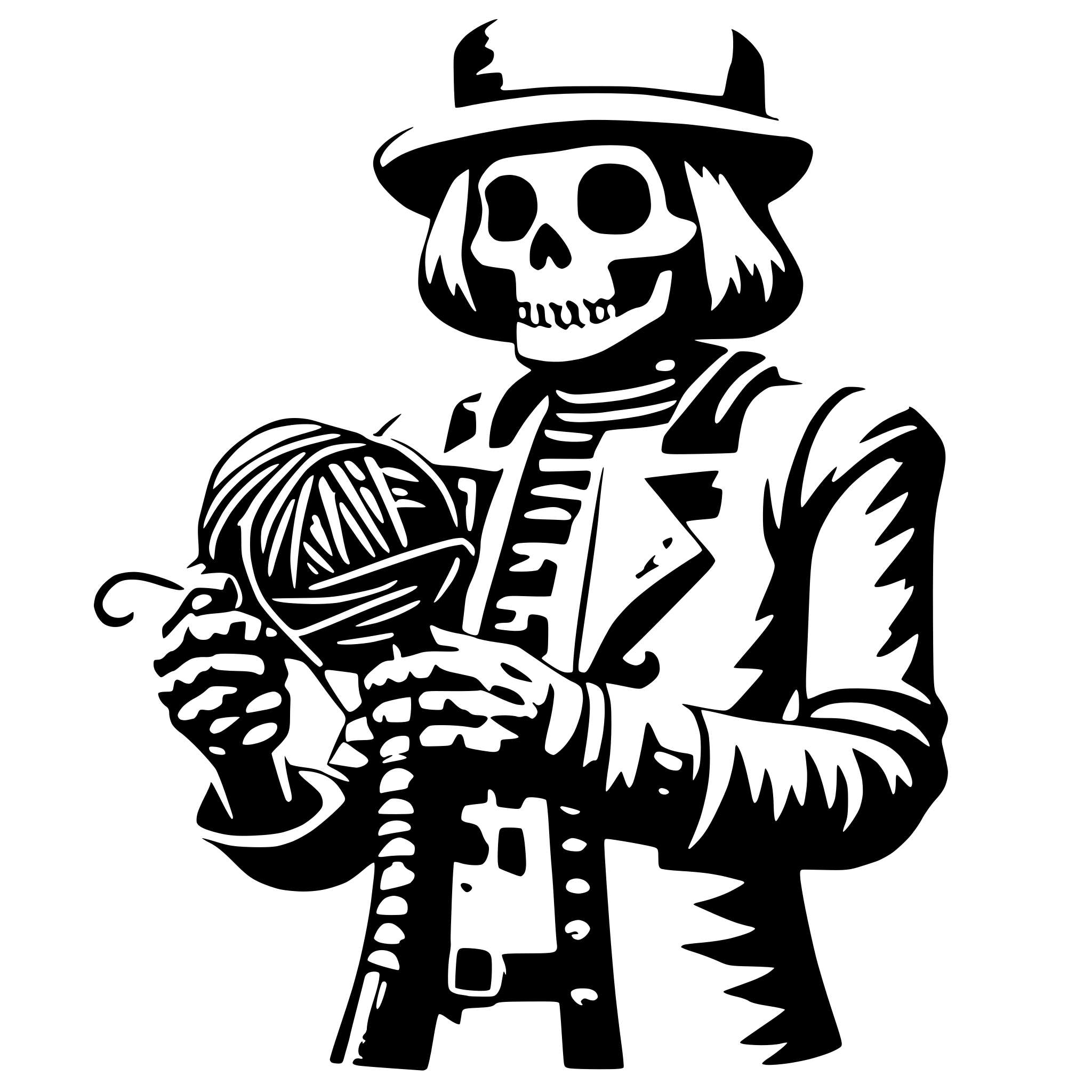 AI-generated SVG of a Skelton holding yarn