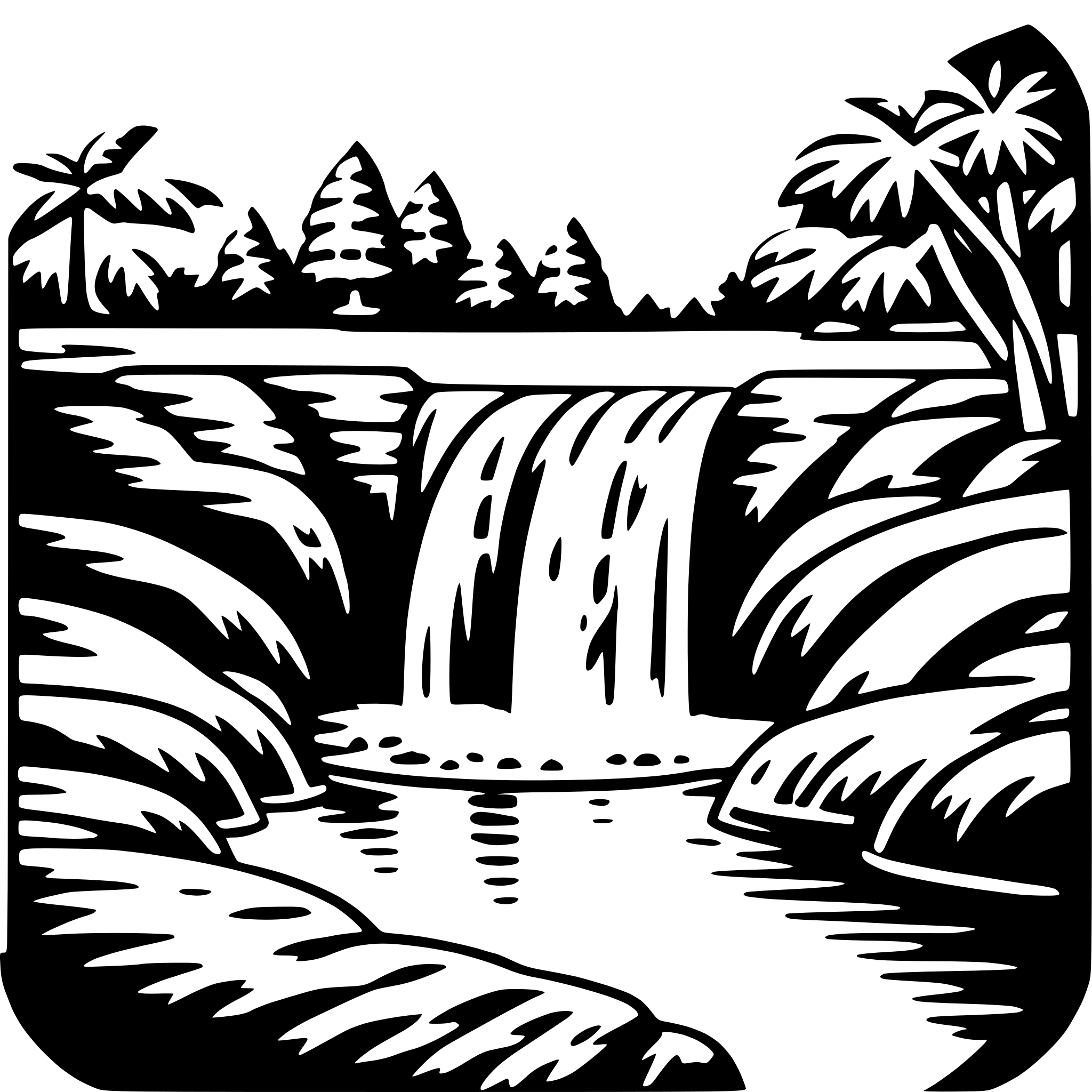 AI-generated SVG of a jungle waterfall swim