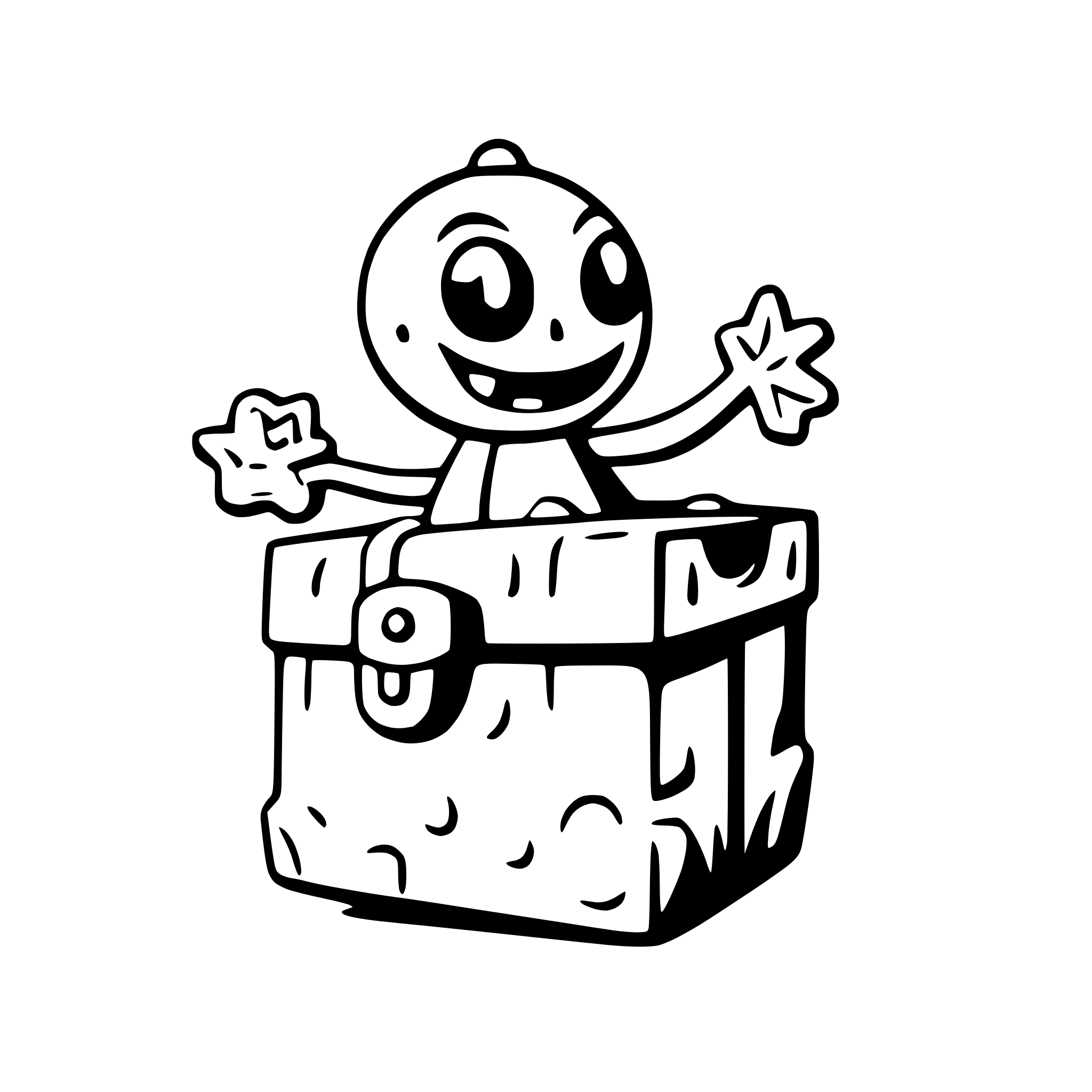 AI-generated SVG of a a happy octopus holding a treasure chest