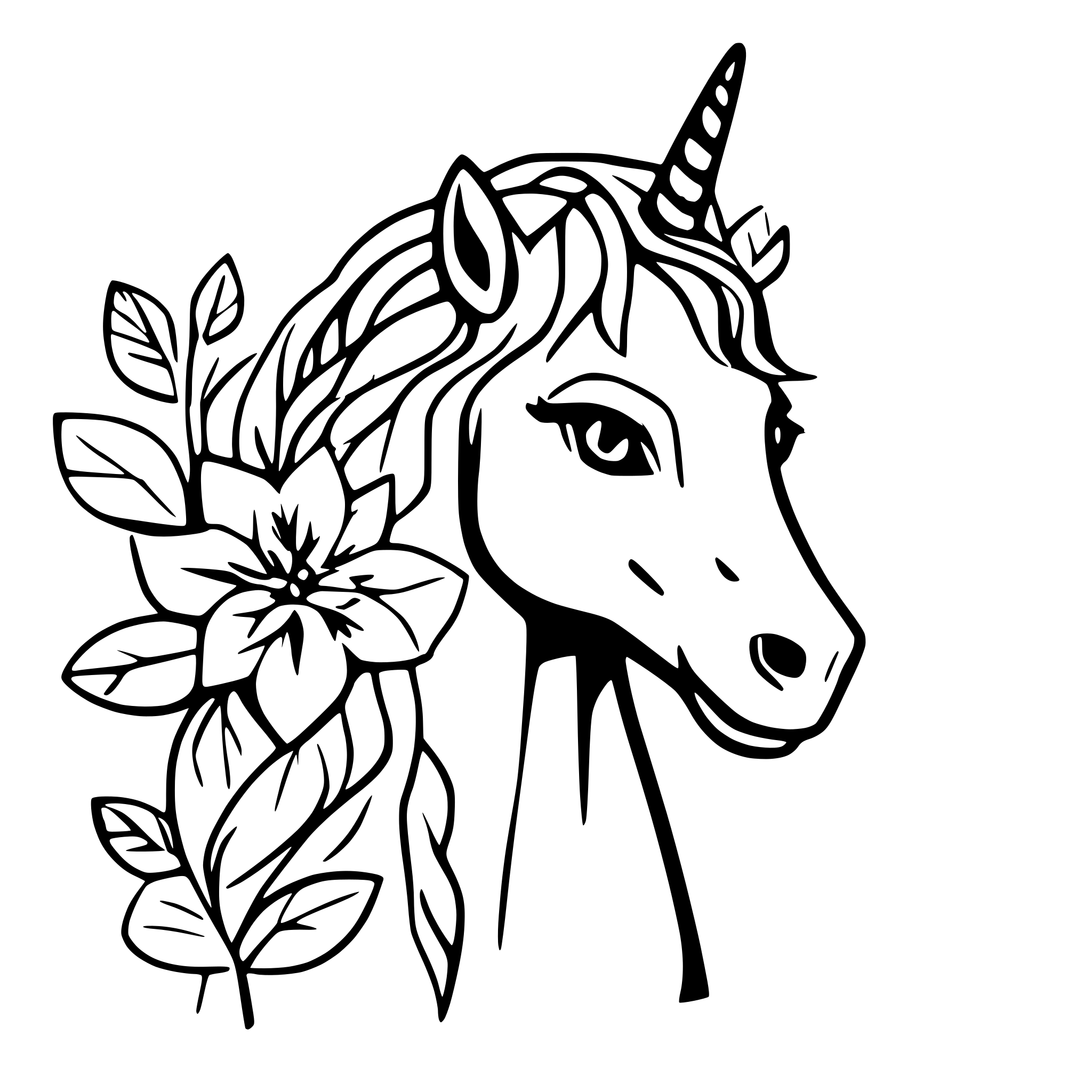 AI-generated SVG of a Beautiful detailed unicorn with flowers round design