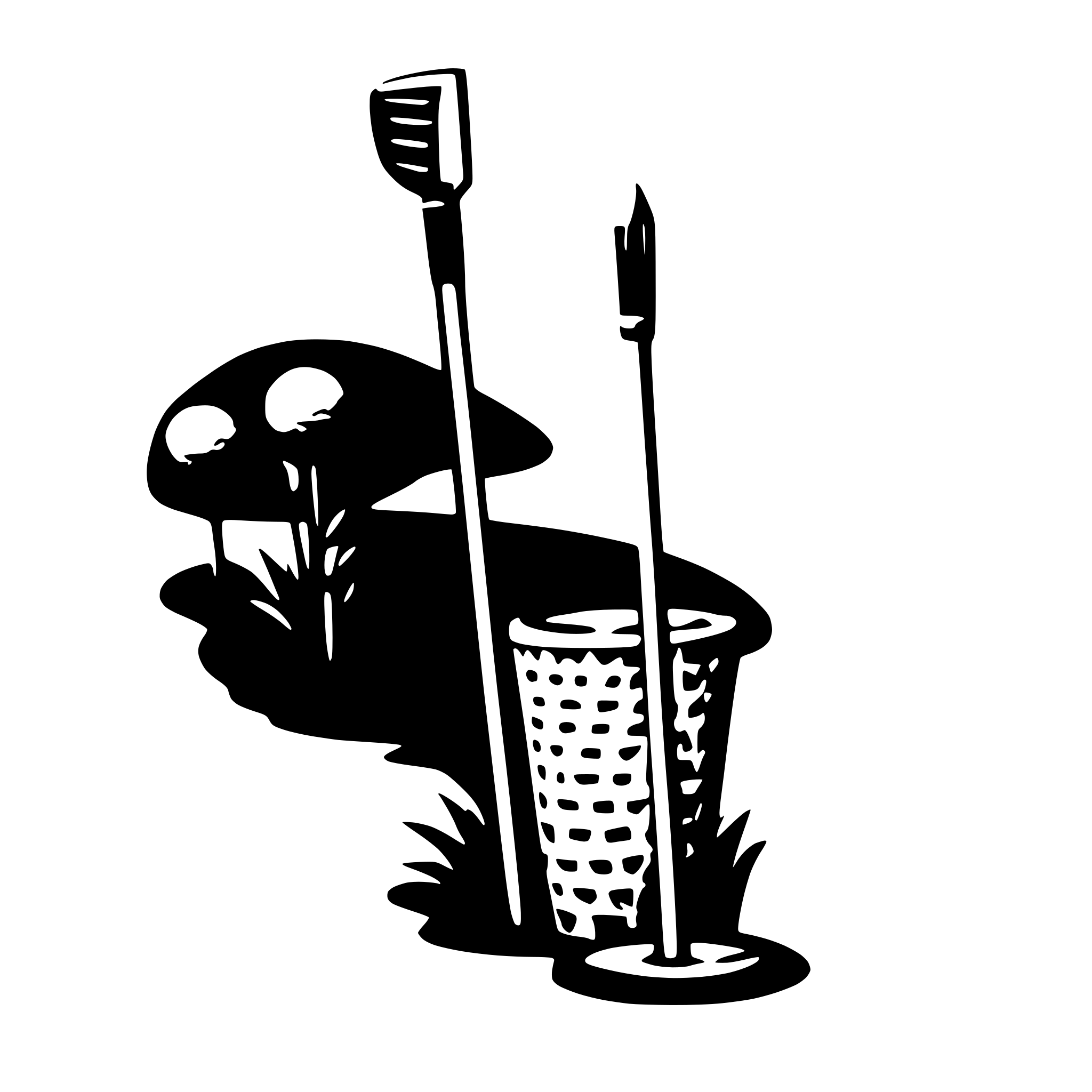 AI-generated SVG of a memorial for William Serby with golfing items and image