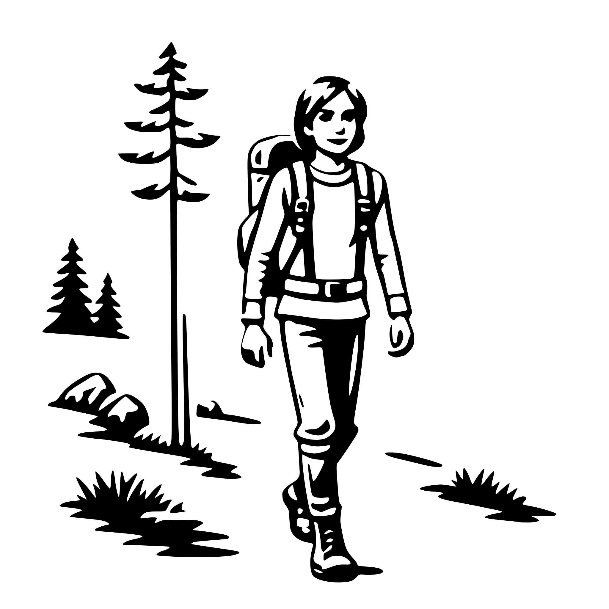 AI-generated SVG of 'hiking with backpack'