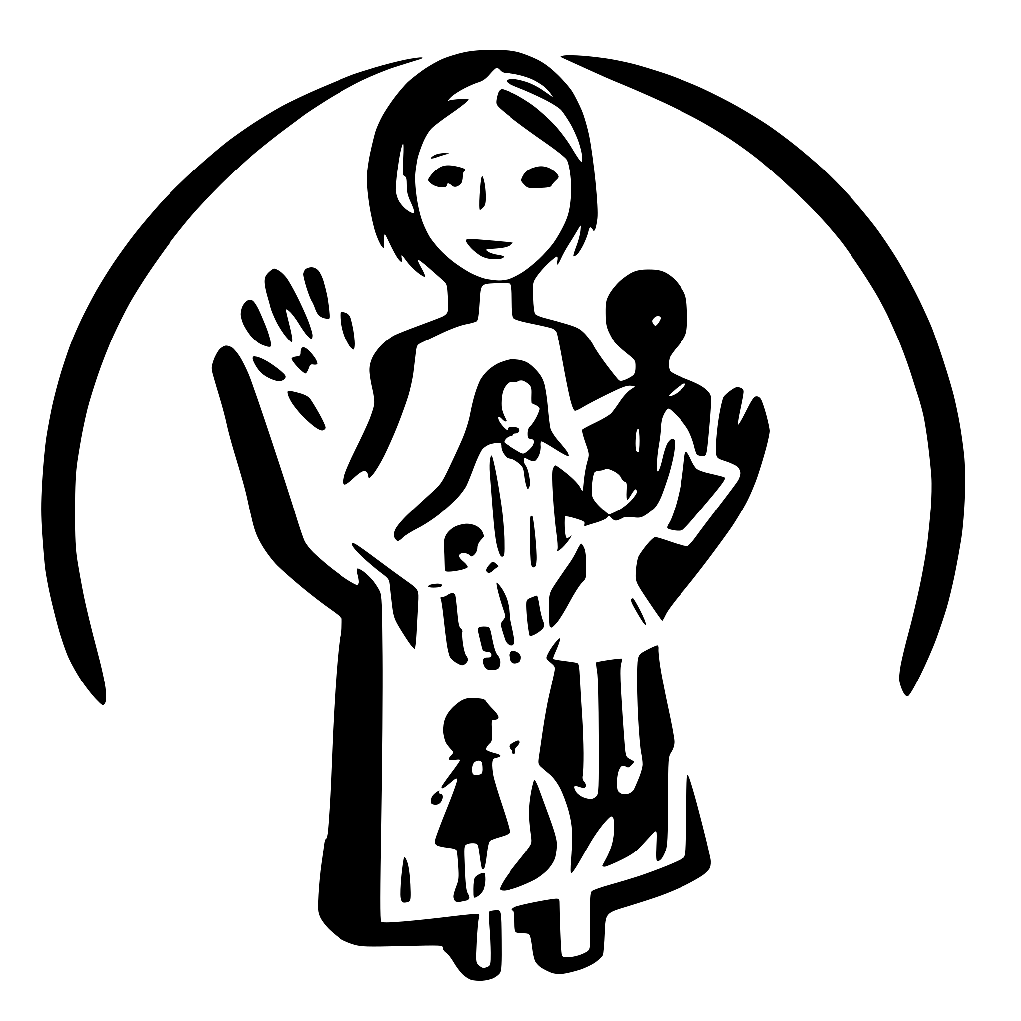 AI-generated SVG of a educator with  8 children holding hands