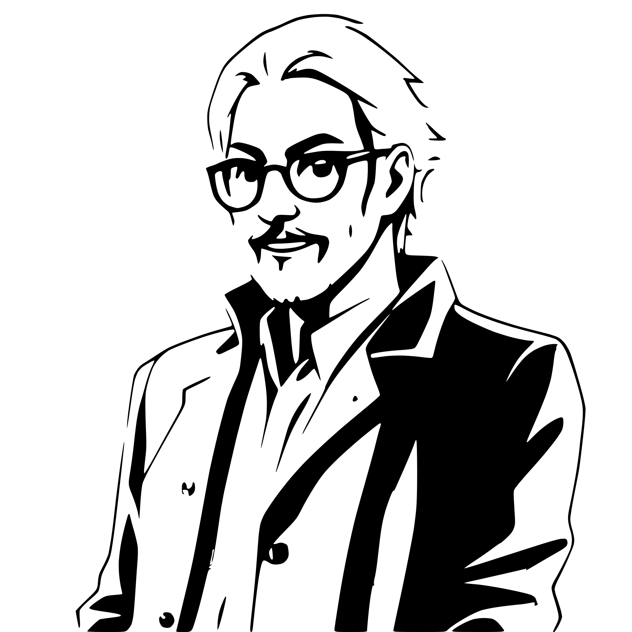 AI-generated SVG of 'a full-bodied image of a dishevelled middle-aged man with black glasses and a beard'