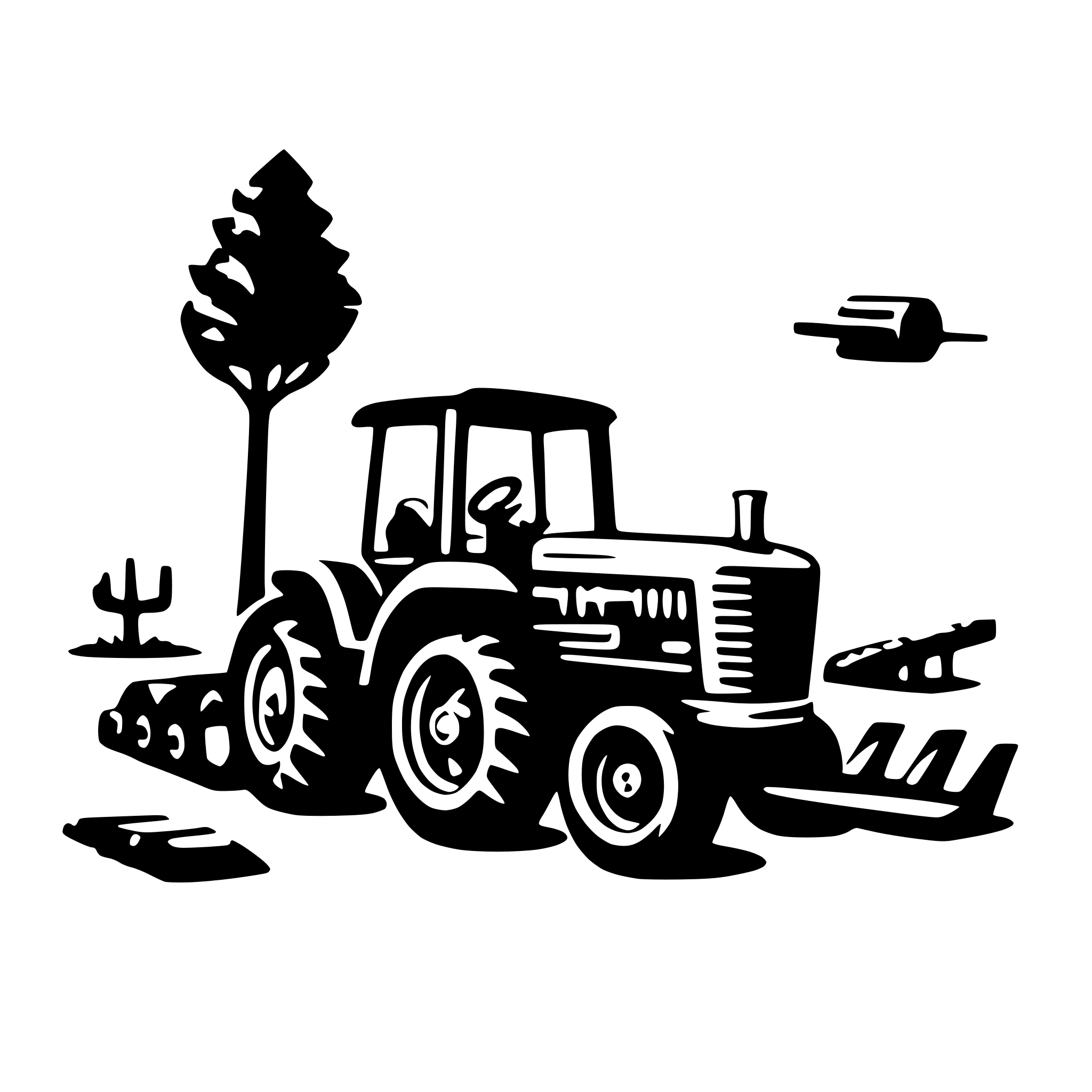 AI-generated SVG of 'tractor and chainsaw'
