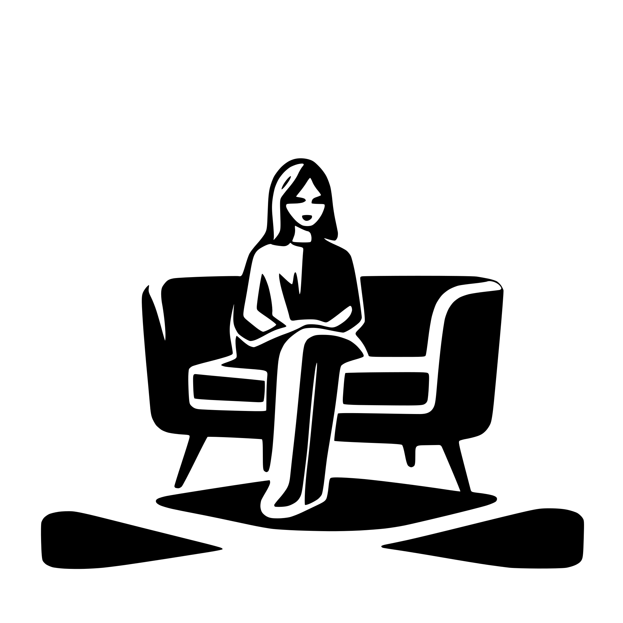 AI-generated SVG of a central point of view image. Silhouette of a person sitting on a sofa. Minimalistic.