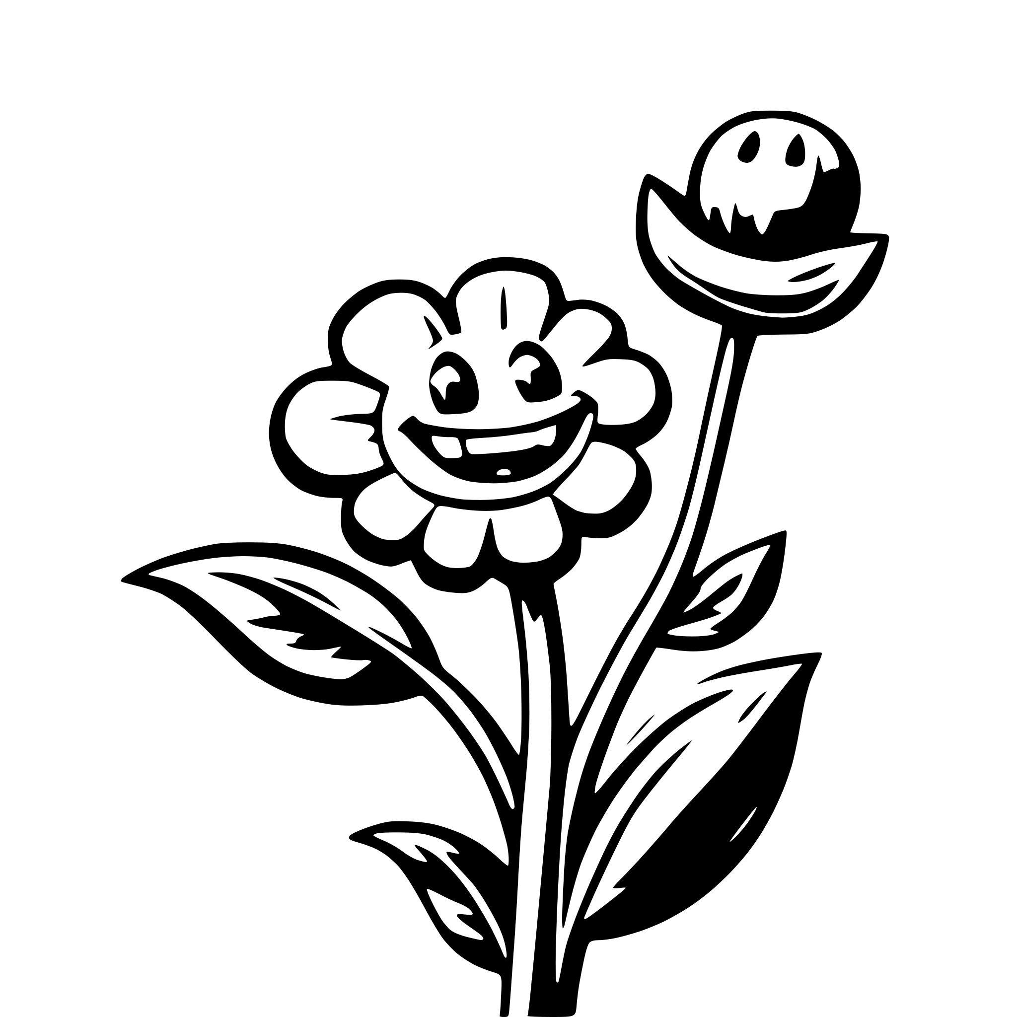 AI-generated SVG of a happy flower pointing its left with its leave