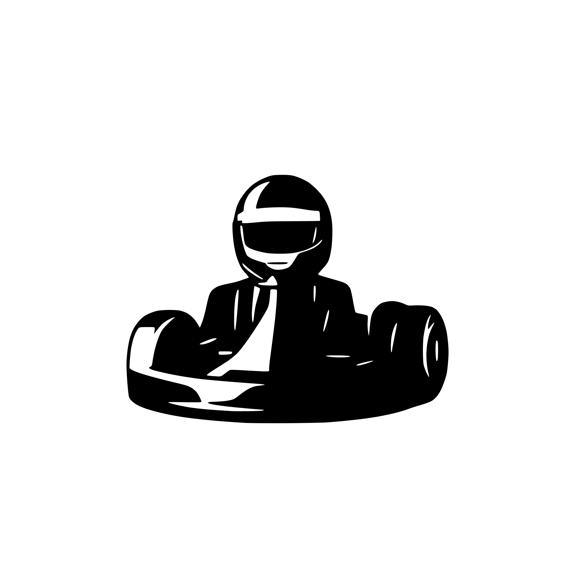 AI-generated SVG of a A go kart racing with a teenager driver wearing a helmet with dark shade that hides the face. No background required