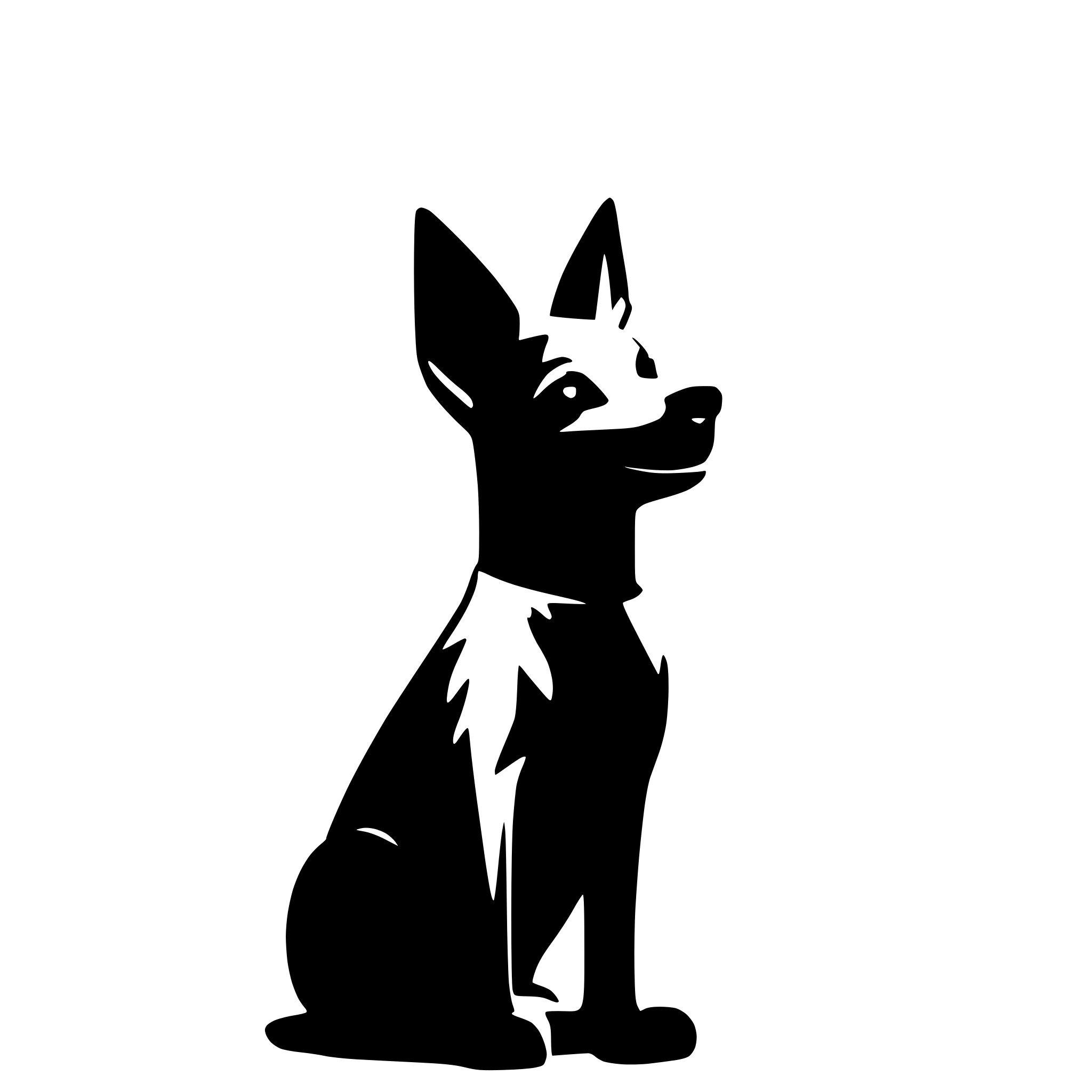 AI-generated SVG of a happy dog with small pointed ears in profile, sitting and looking up