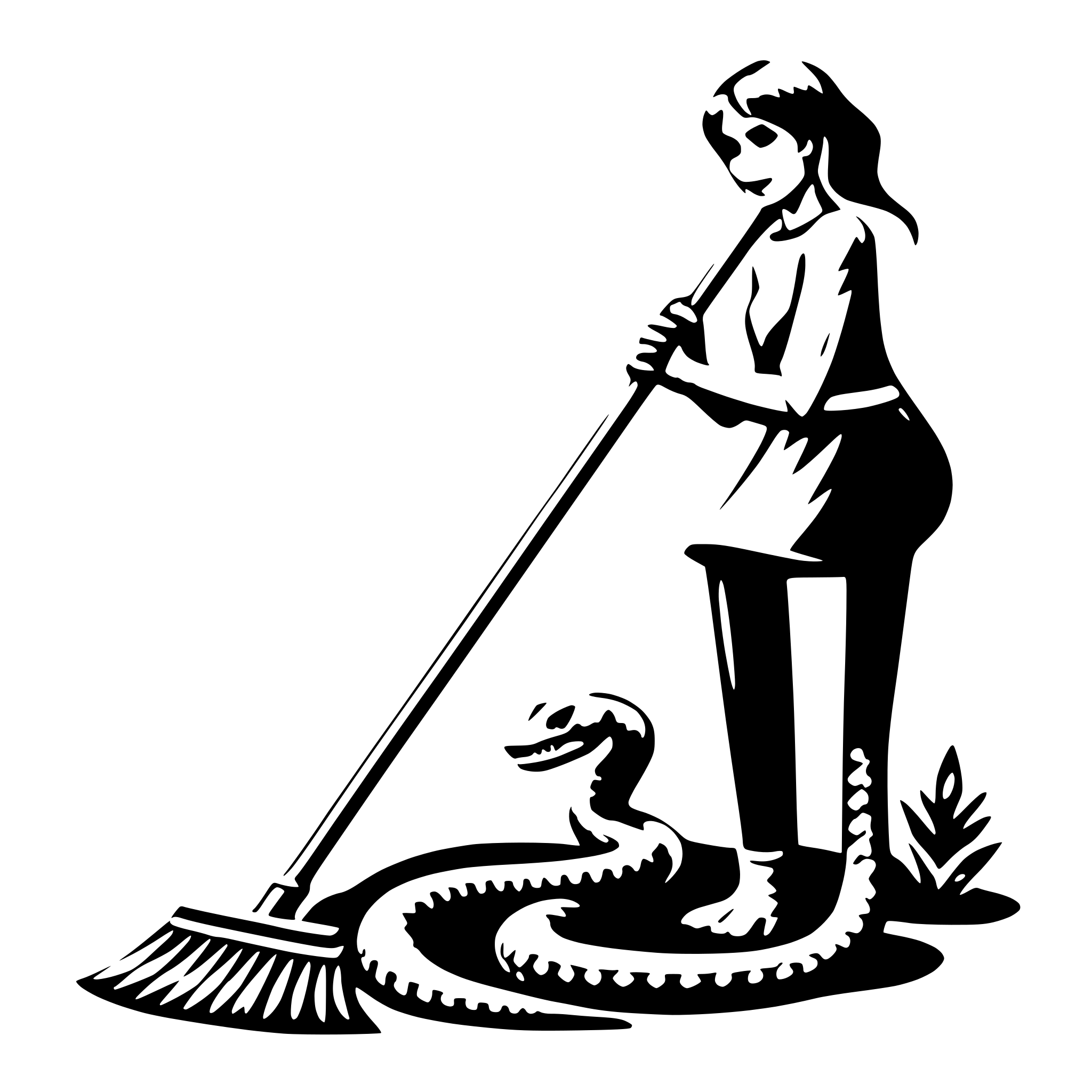 AI-generated SVG of a snake cleaning with a broom