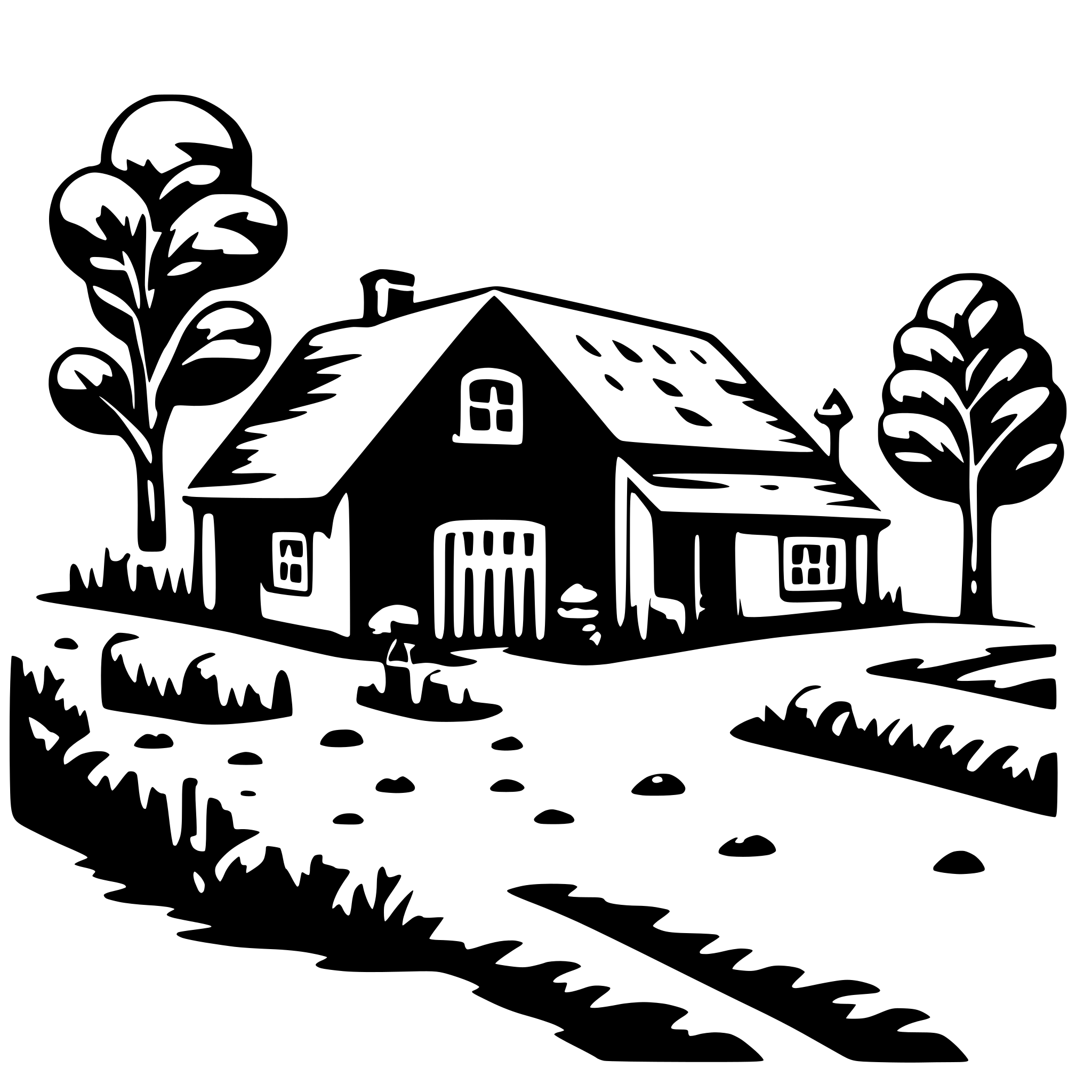 AI-generated SVG of a A remote farm, cartoon style