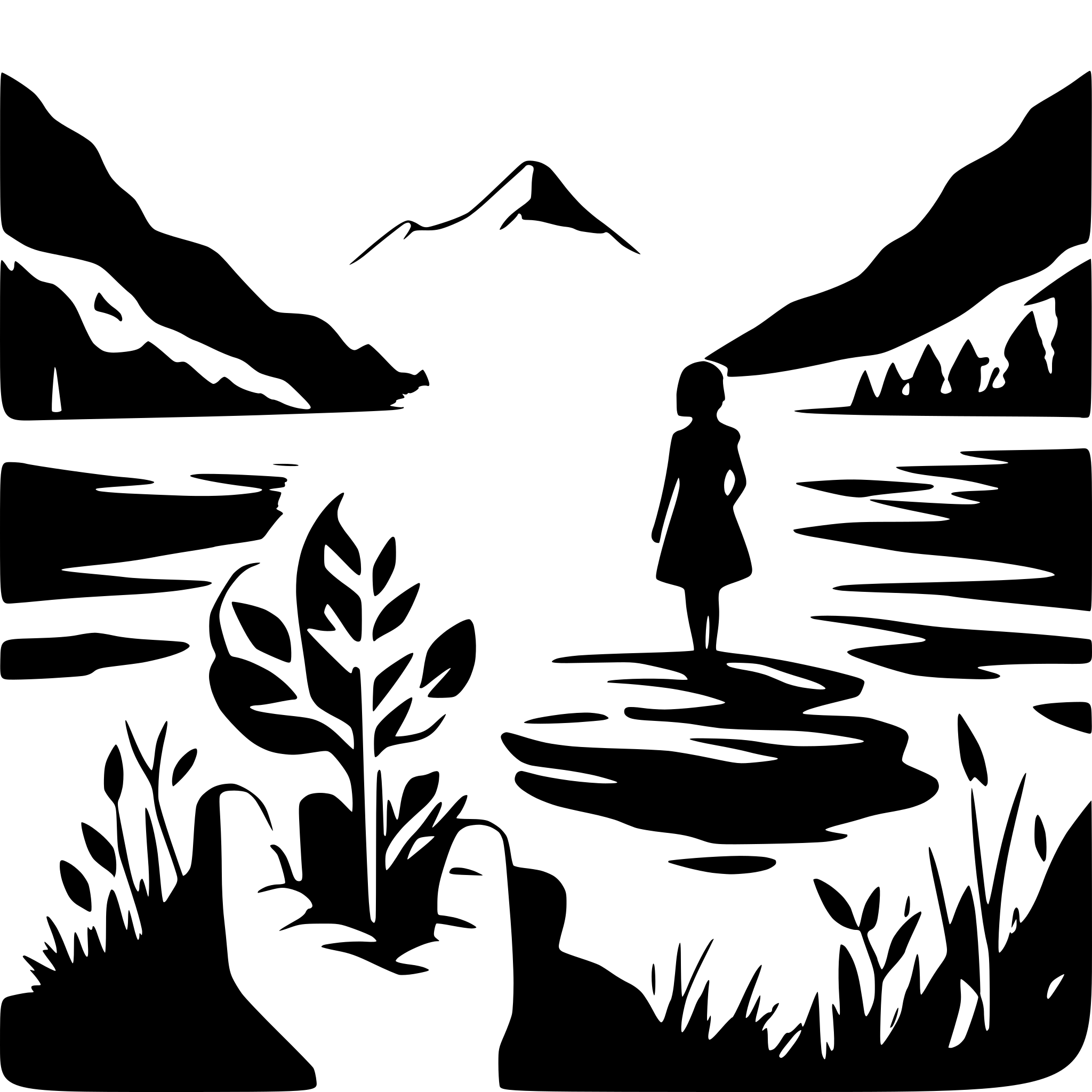 AI-generated SVG of a river and mountains