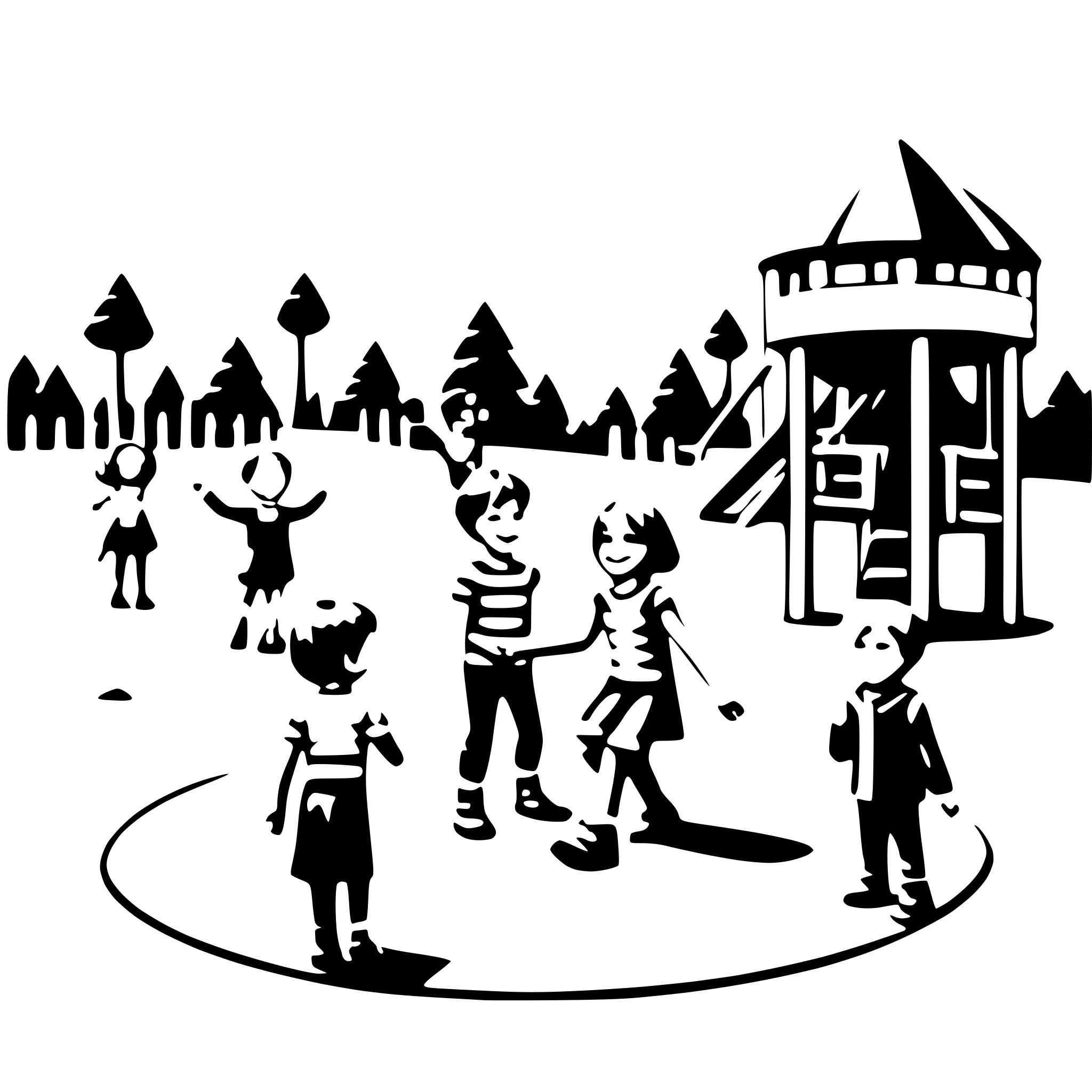 AI-generated SVG of a many children with smiling face paying on the playground