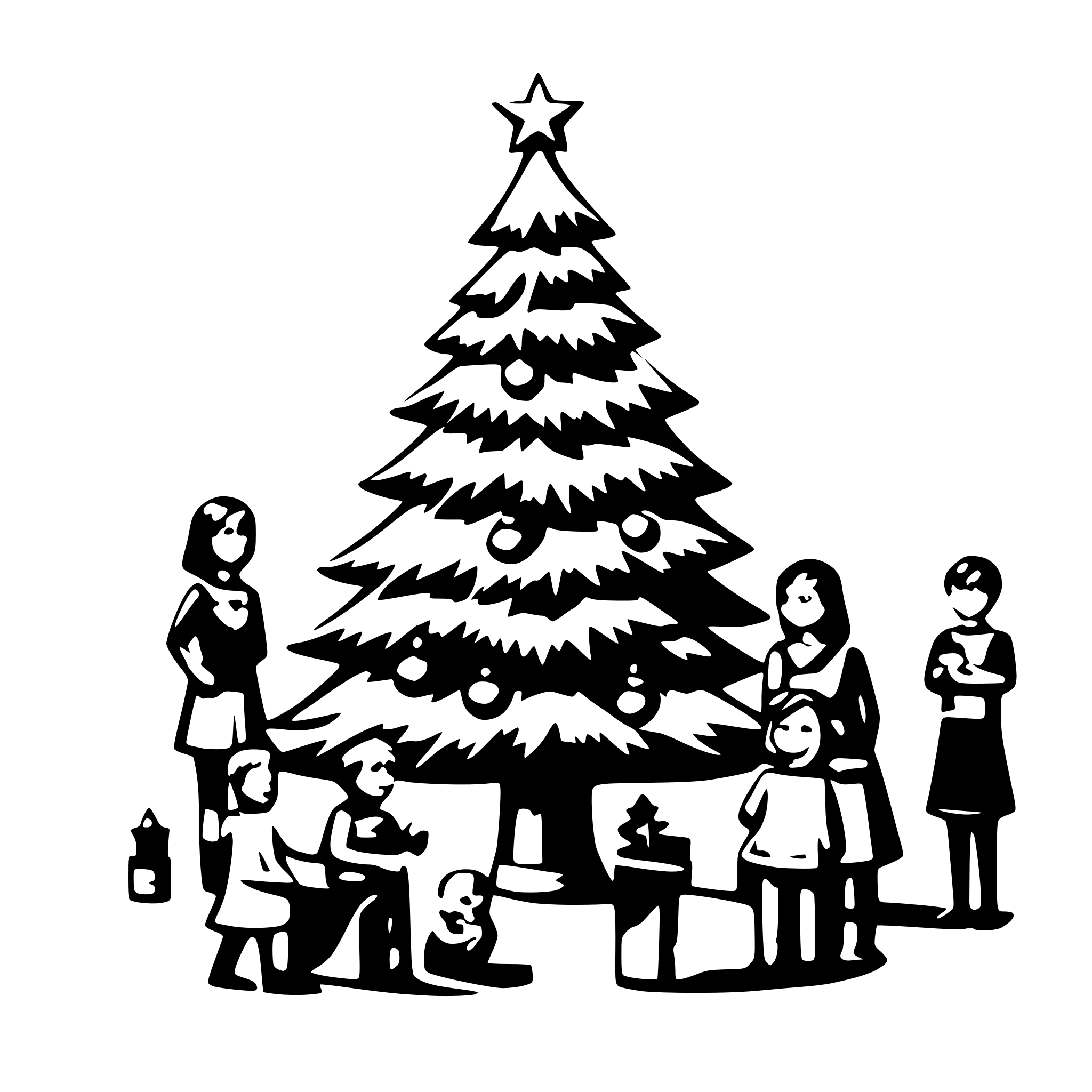 AI-generated SVG of a christmas tree with childrens around