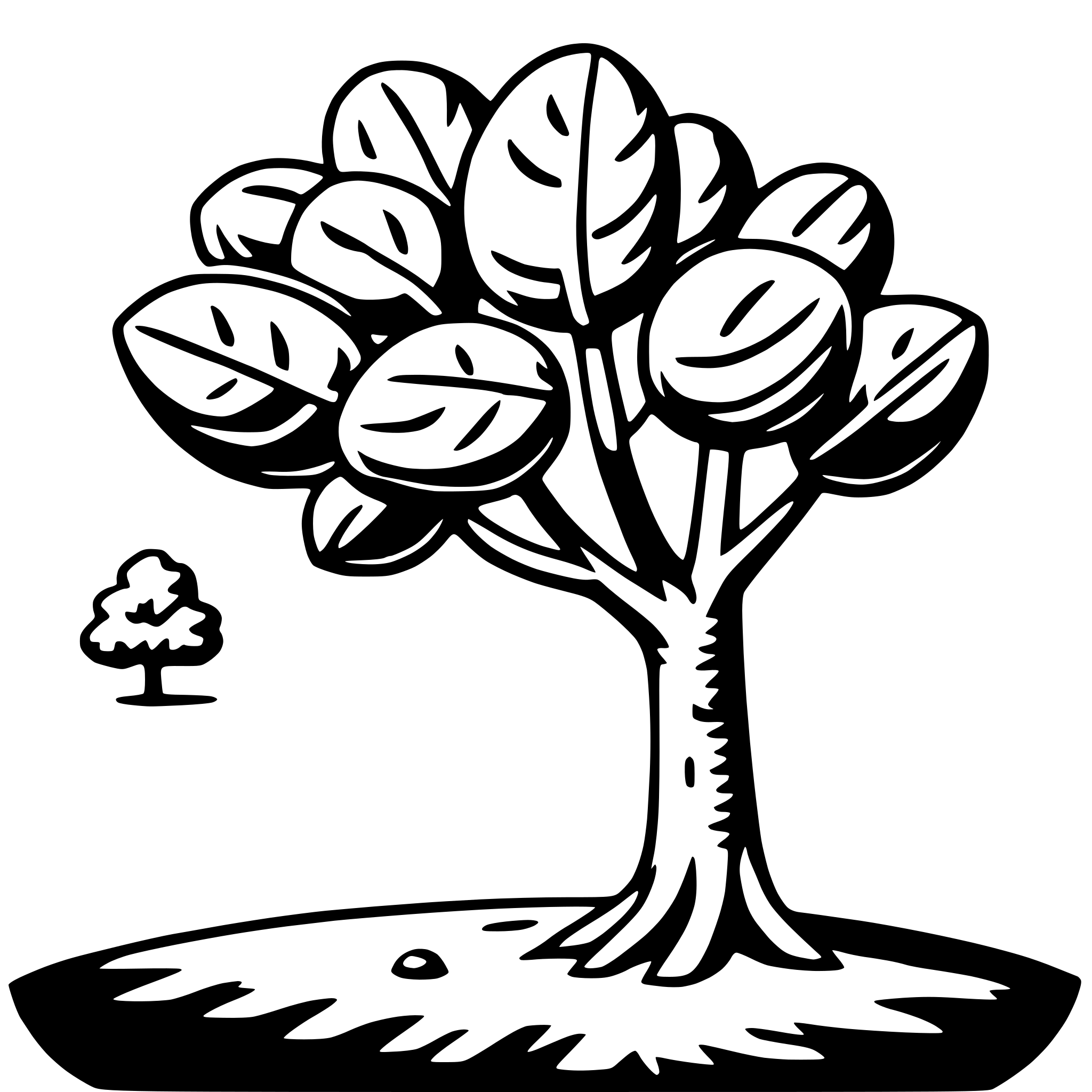The SVG features a stylized tree with a rounded canopy, consisting of several leaf shapes, and a thin trunk. Below the tree, there is a small, simple representation of a tree stump. The tree and stump are set against a plain background. The tree and stump are the main objects in the SVG, and there is no interaction between them; they are depicted separately. 