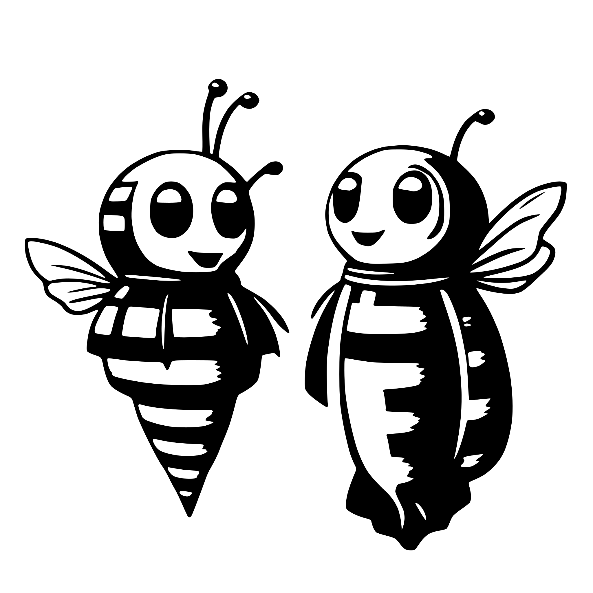 AI-generated SVG of 'two bees with a face who looks like a ghost'