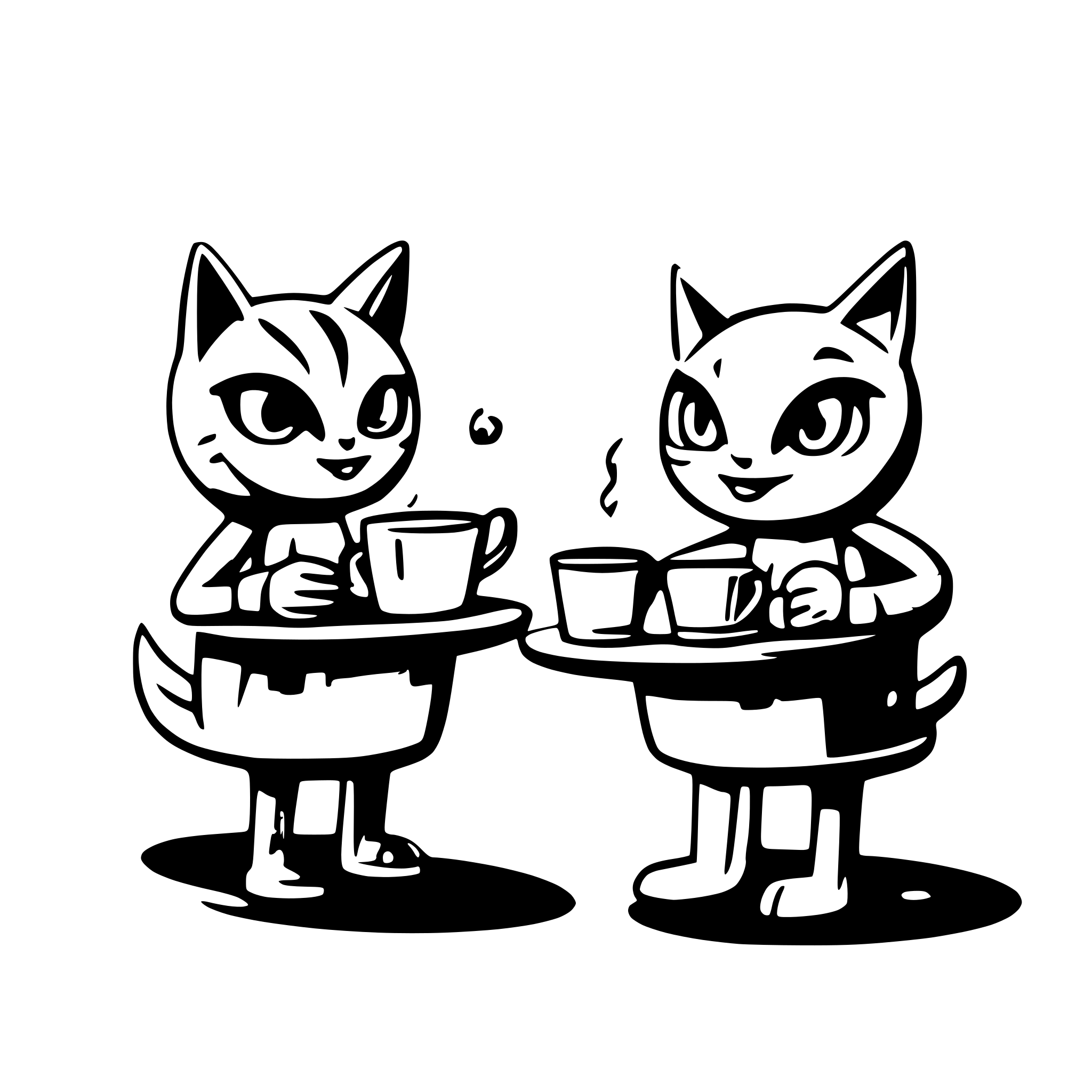 AI-generated SVG of a MCM two atomic space cats drinking coffee on the moon