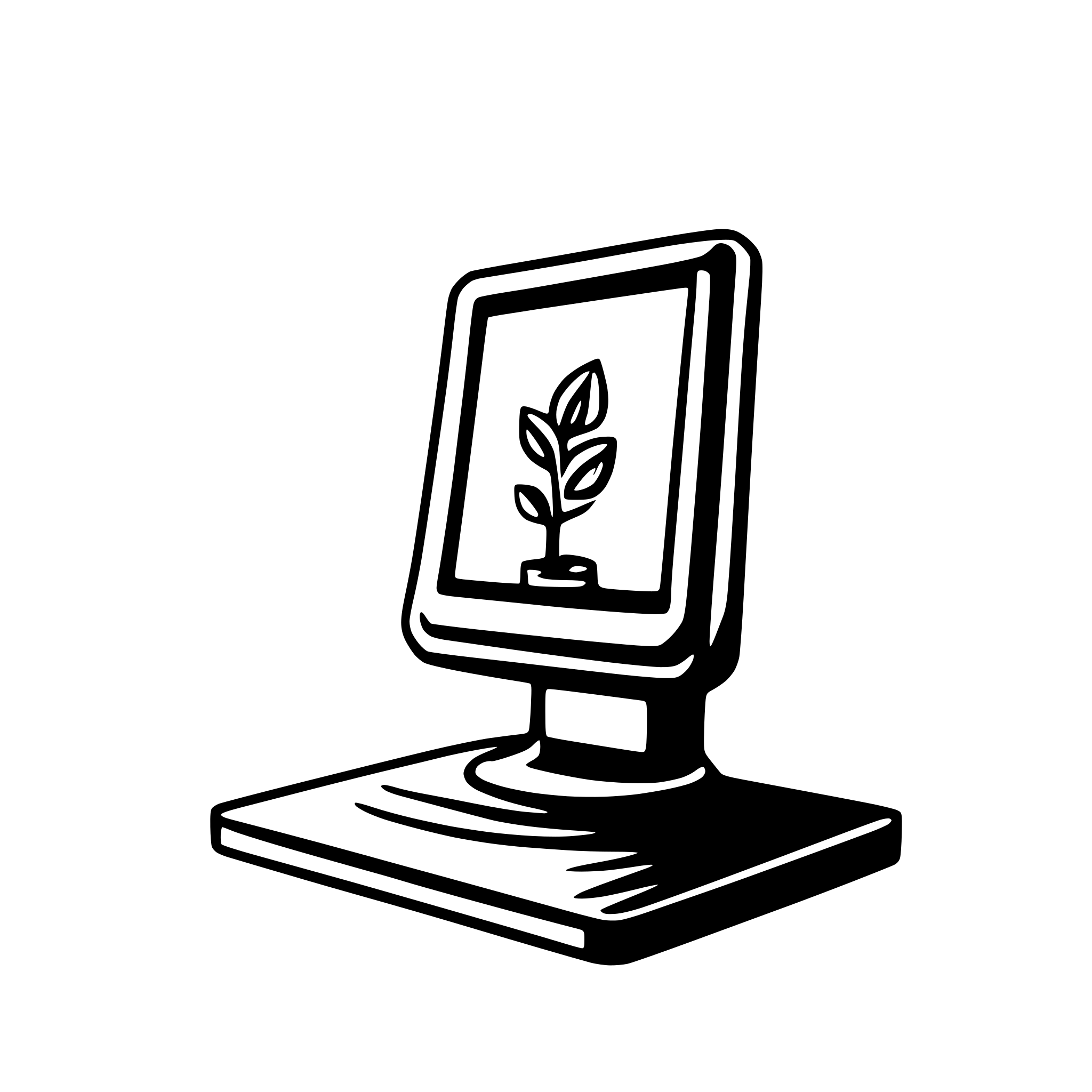 AI-generated SVG of a Empty monitor standing on an open book