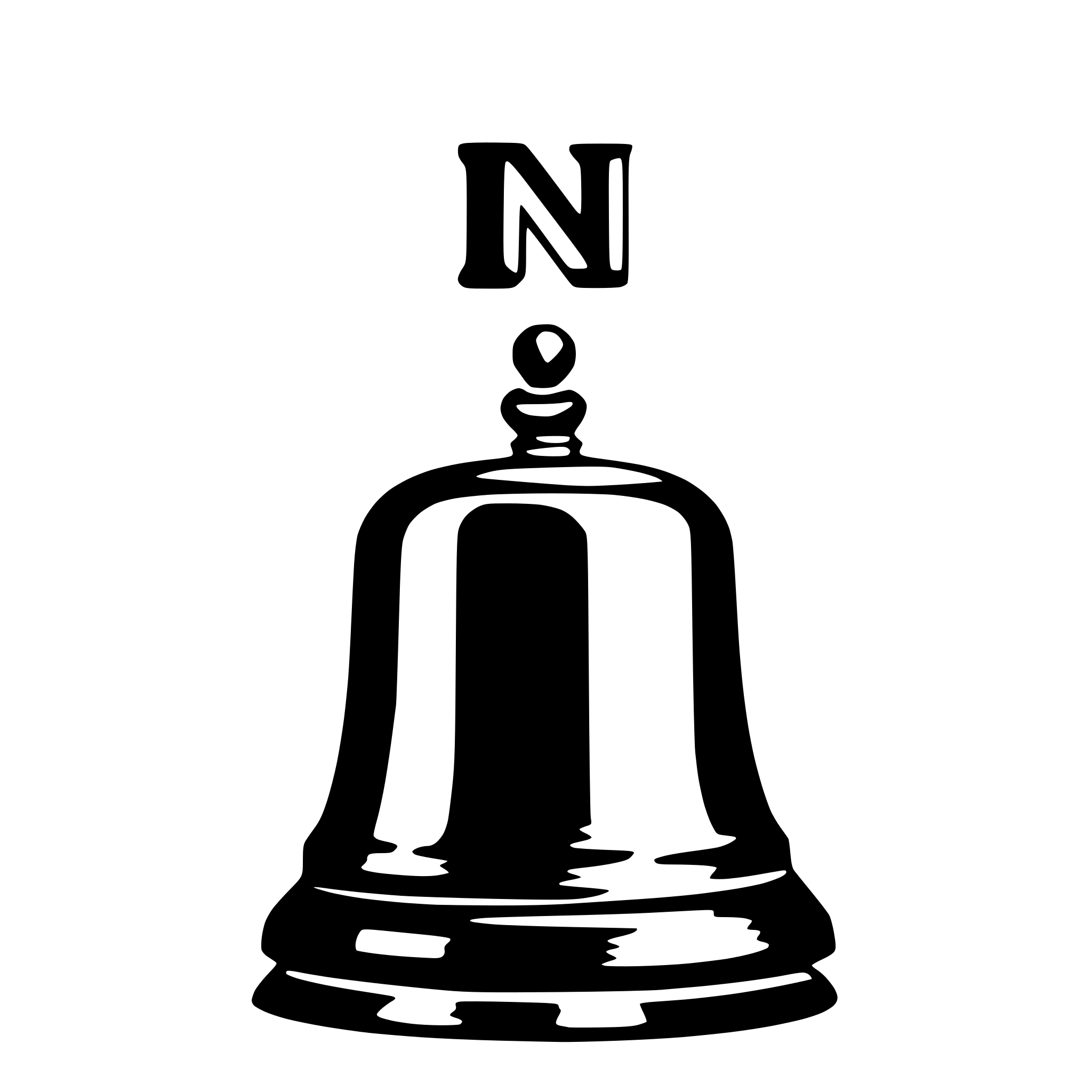 AI-generated SVG of a create a bell with a dot and letter N inside dot on top right of the bell