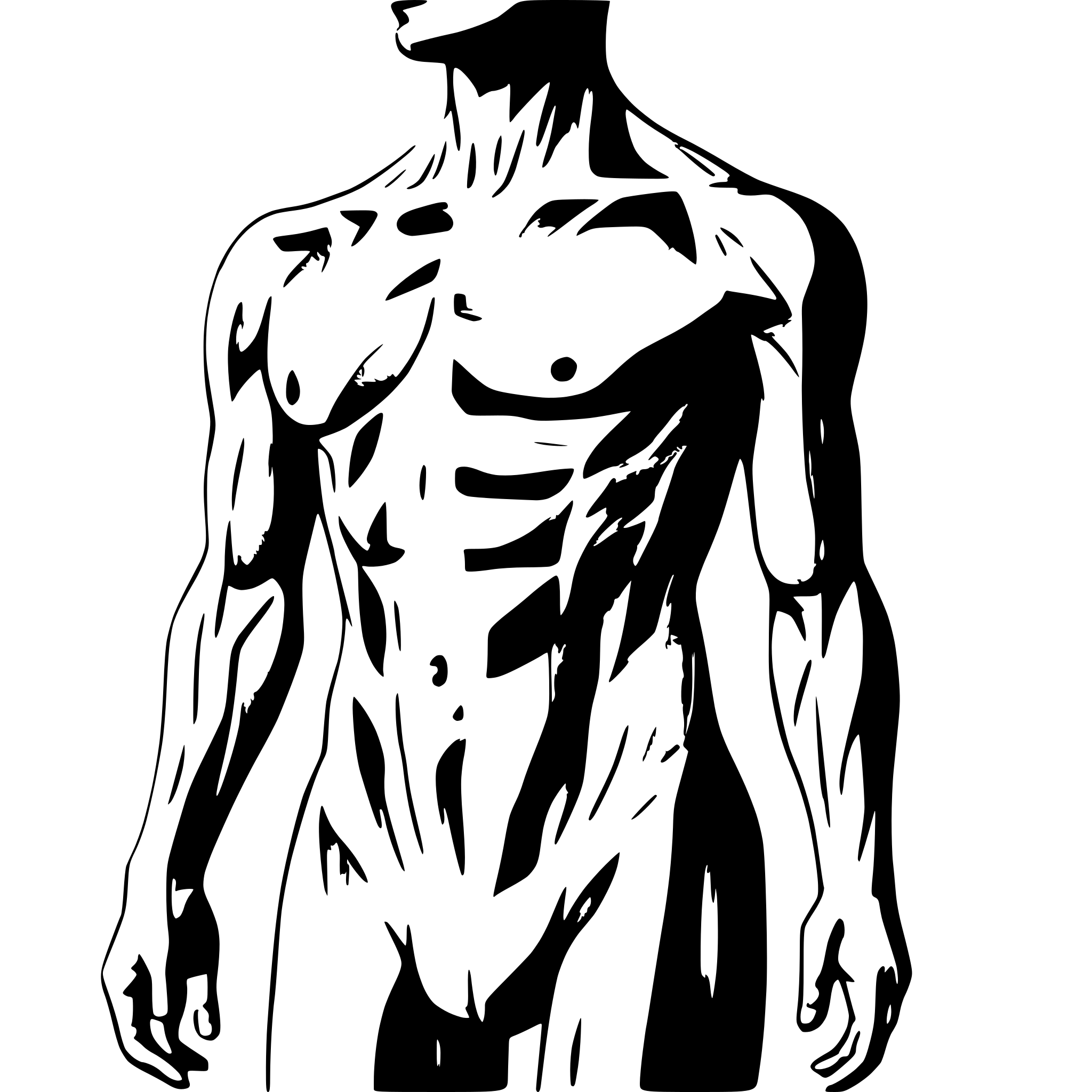 AI-generated SVG of a ""Generate an SVG image of the main muscle groups of the human body in two views: front and back. Include the groups: chest and back, waist, arm, forearm, glutes, leg and calf. Each muscle group should be on its own layer for individual recognition in a browser. Clear, separate layout for easy identification. THE MUSCLE MUST BE DISTINCT, THAY SHOULD BE SEPARATED BY LINES" SVG Bundle