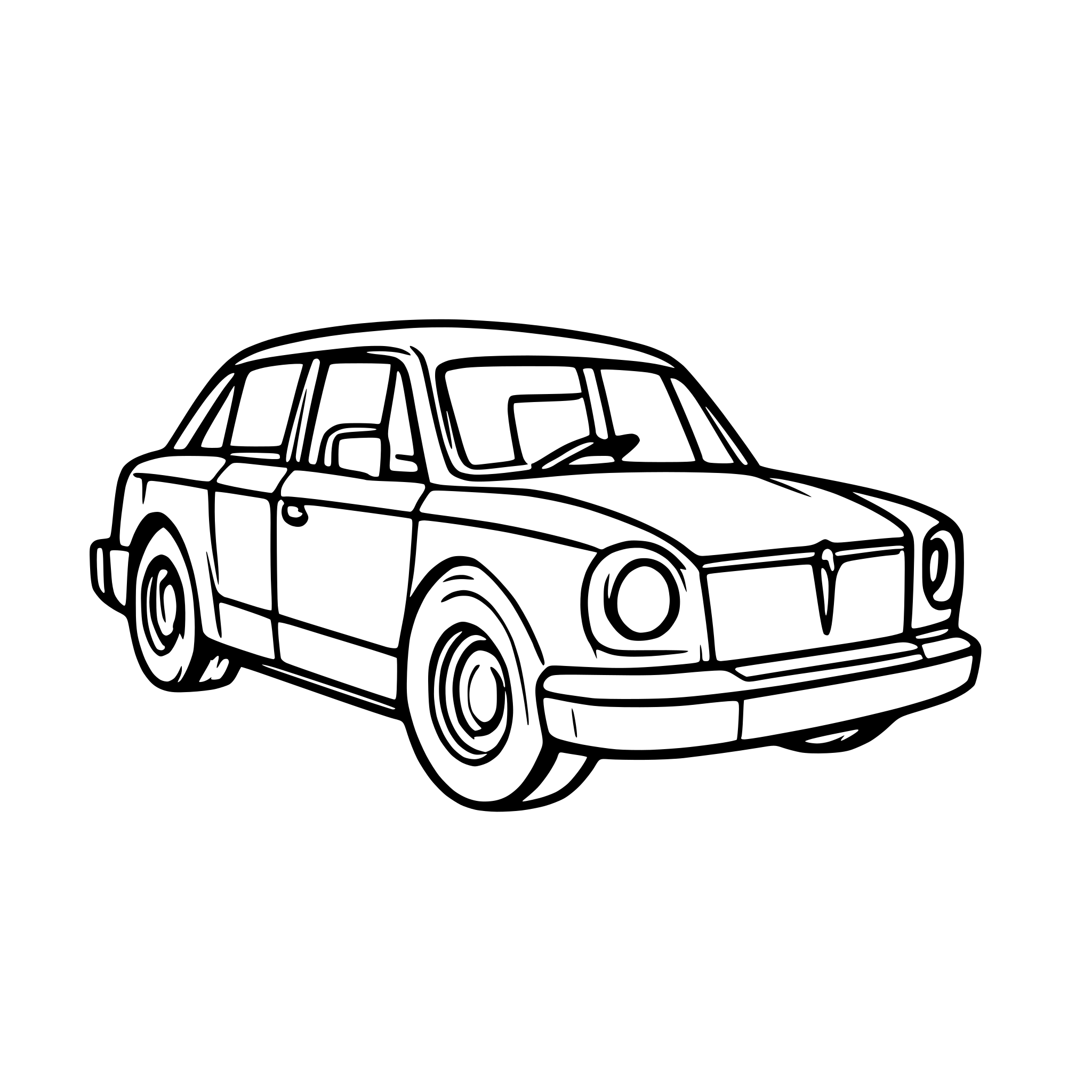 AI-generated SVG of a Blueprint style schematic of a passenger car with transparent body outline showing simple engine and transmission underneath. Minimal lines, clear edges, technical drawing, no shading or complex details
