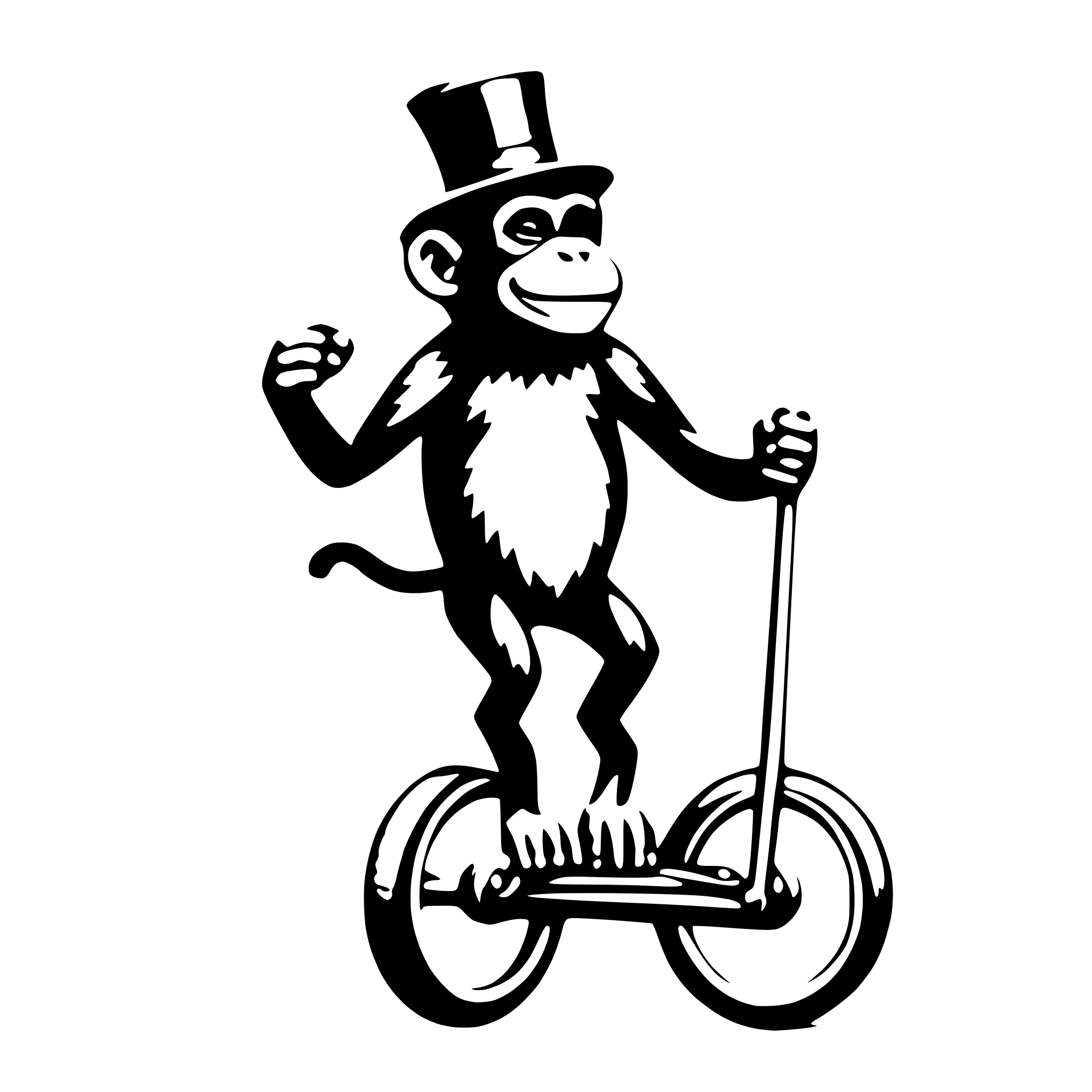 AI-generated SVG of a a monkey with a hat on a unicycle
