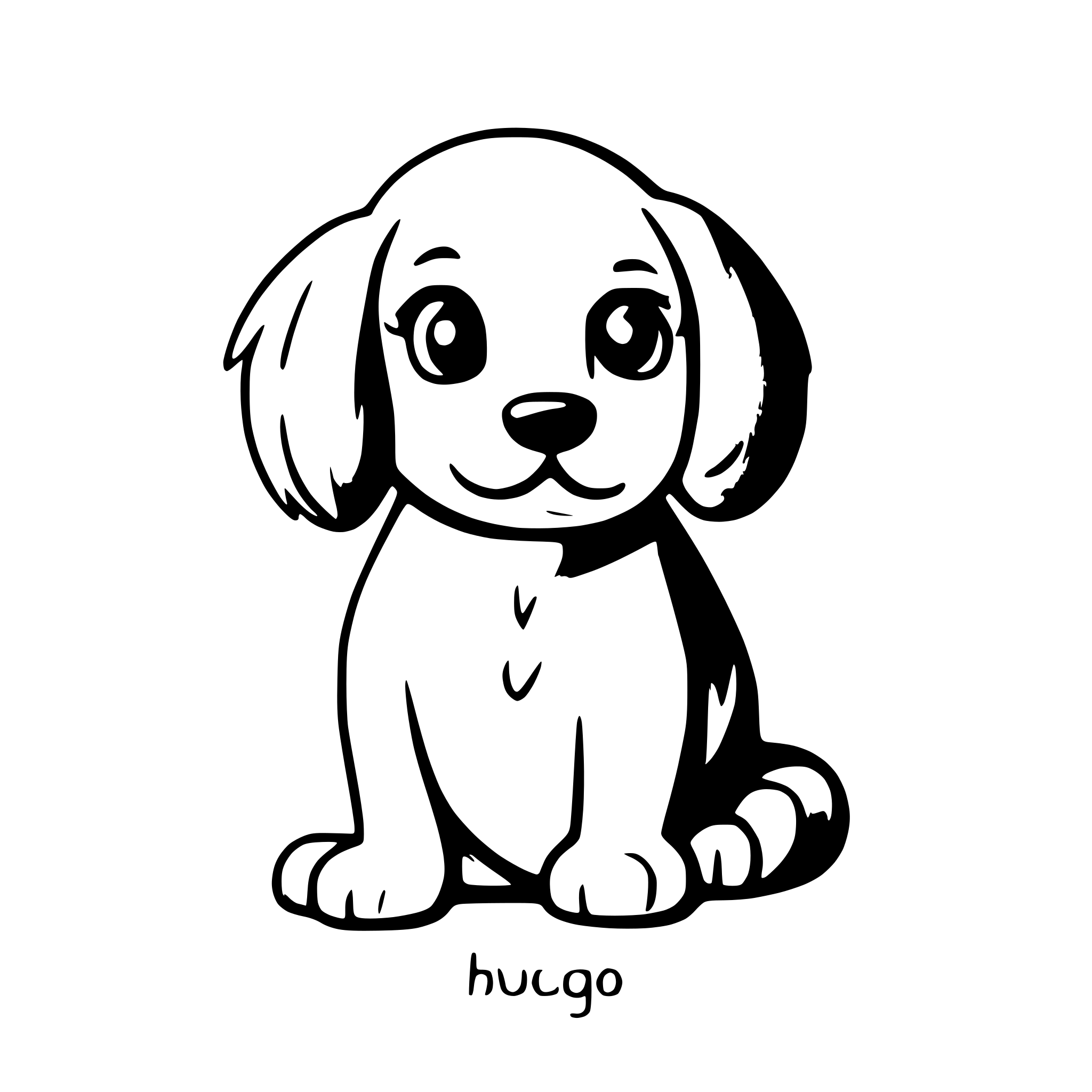 AI-generated SVG of a create a cartoon of a cavoodle with the text "HUGO" at the bottom.  use fancy style font