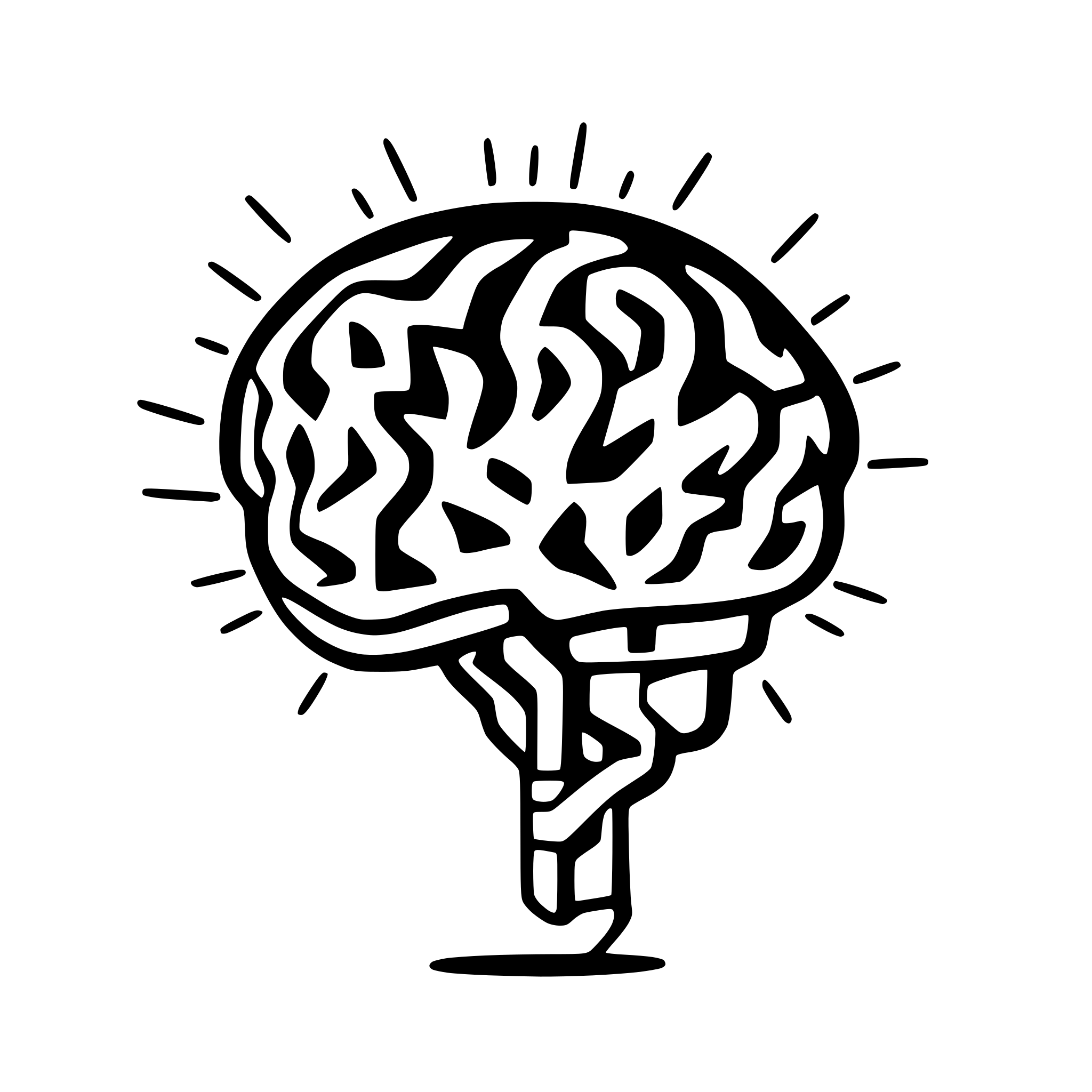 AI-generated SVG of a "Generate a detailed SVG illustration replicating the uploaded brain shape — an organic, slightly cartoonish but clear brain outline with visible folds and lobes. Enhance it with futuristic gamification details: add glowing neuron nodes connected by curved neural pathways, subtle progress indicators (like small achievement rings or digital badge icons) embedded around key brain areas. Use a sleek, tech-inspired color palette (blues, purples, neon accents) to convey intelligence and productivity.