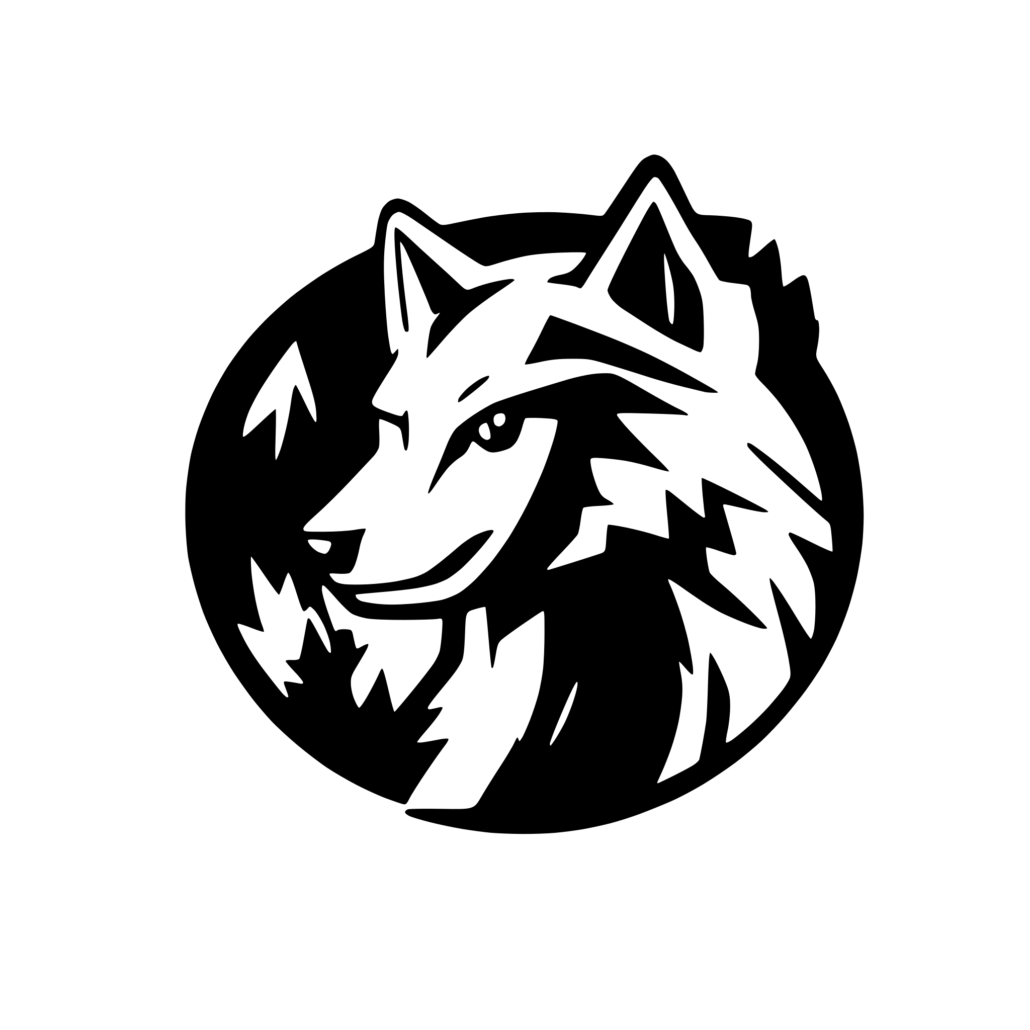 AI-generated SVG of a a wolf logo that takes inspiration from the 4 examples in the attached photo