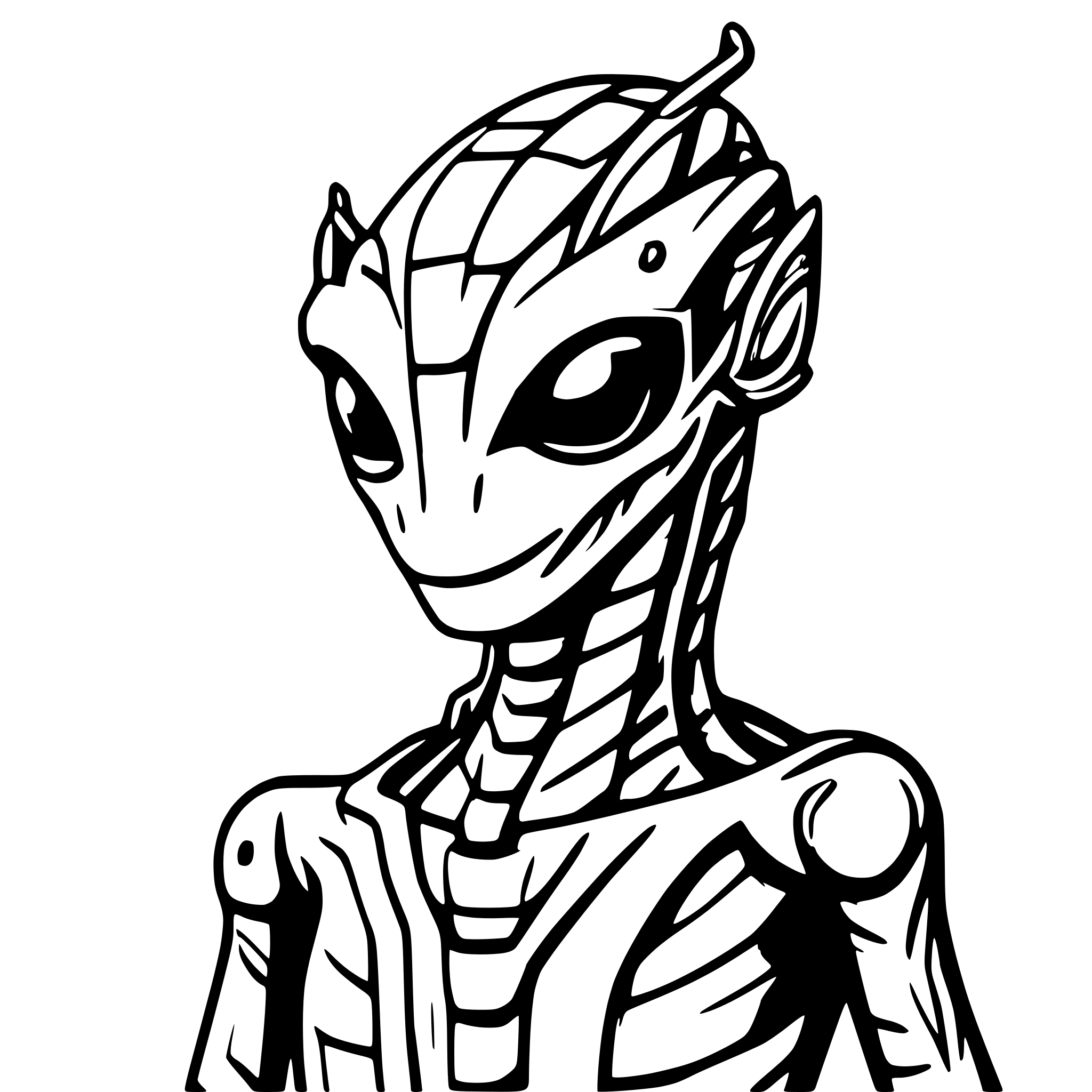 AI-generated SVG of a a reptoid alien humanoid that looks like a praying mantis