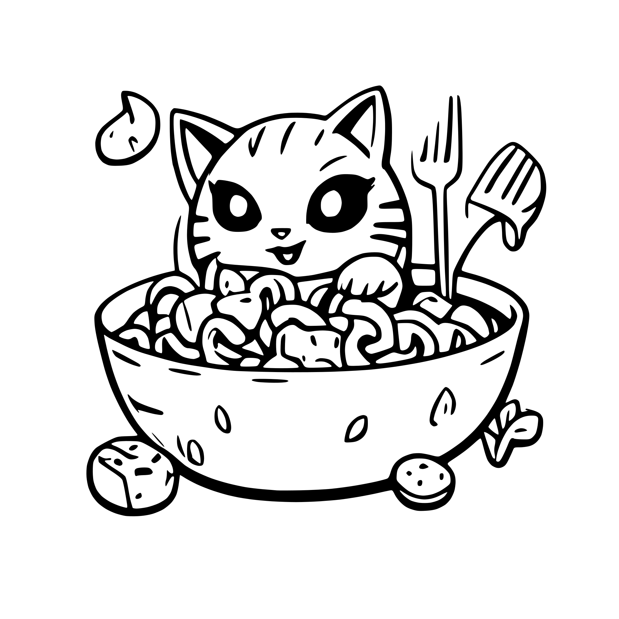 AI-generated SVG of a gato comiendo fideos con cara enojada