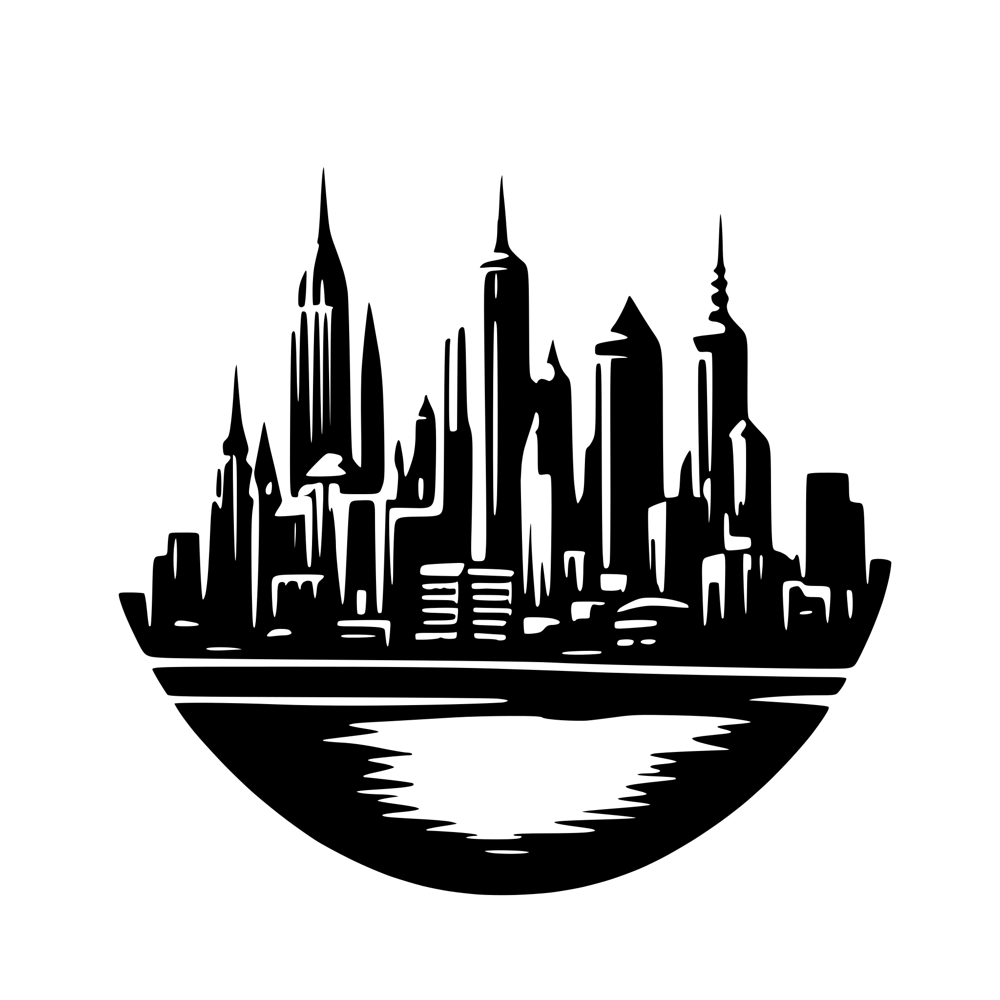 AI-generated SVG of 'A minimalist black-and-white silhouette of a famous city skyline, such as New York or Tokyo, on a 100 mm round coaster.'