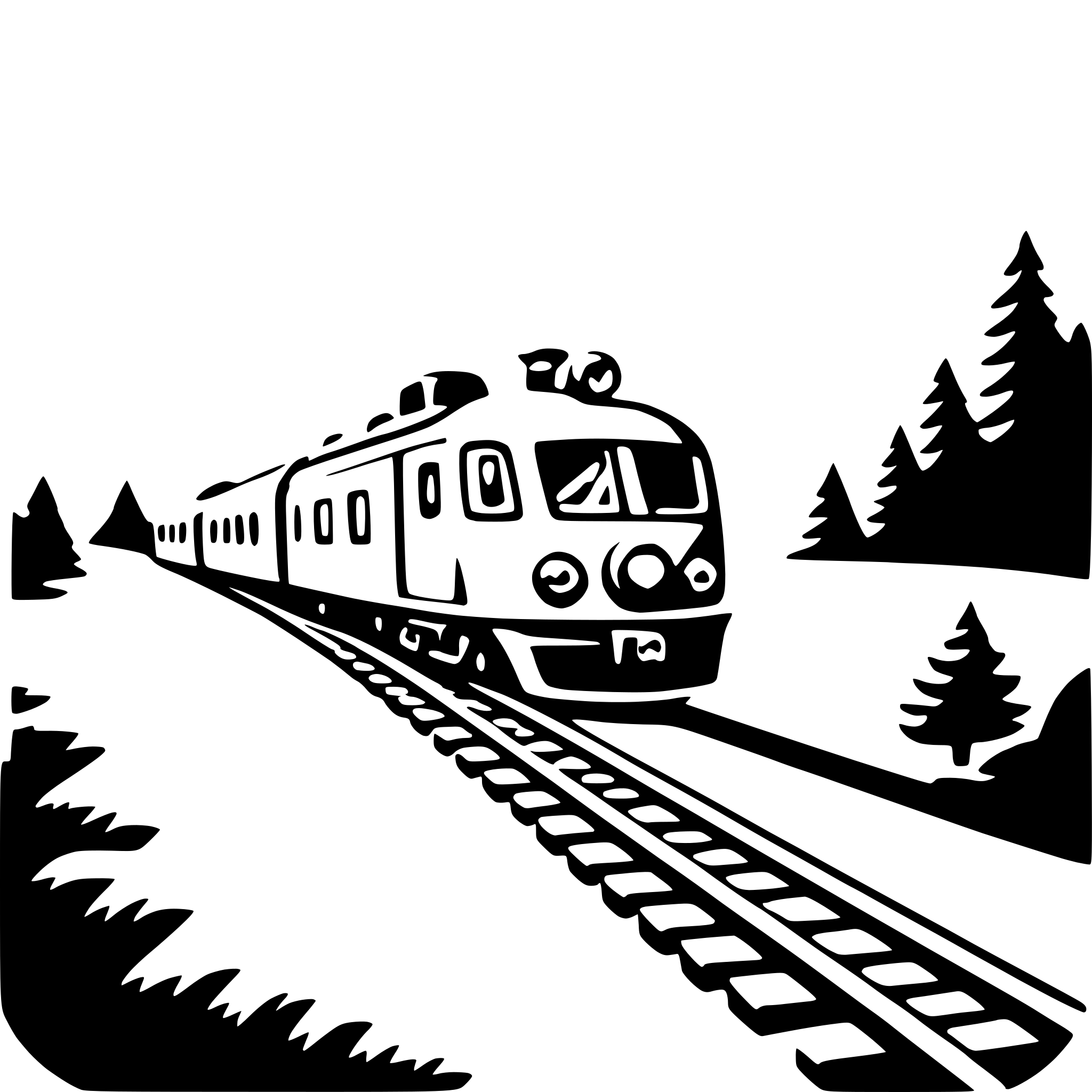 AI-generated SVG of a train ride through mountains