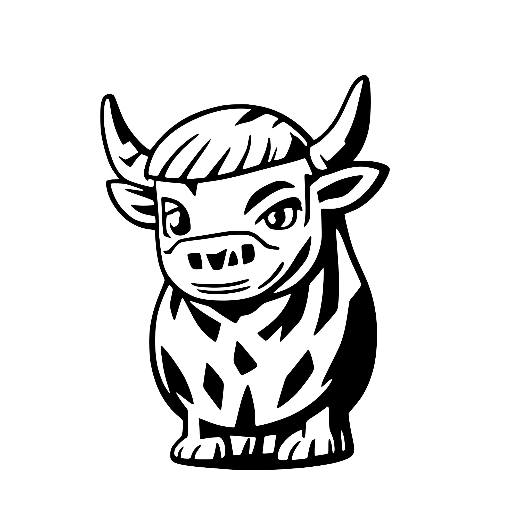 AI-generated SVG of a Stylized bull, black and white on transparent background, in wild west style