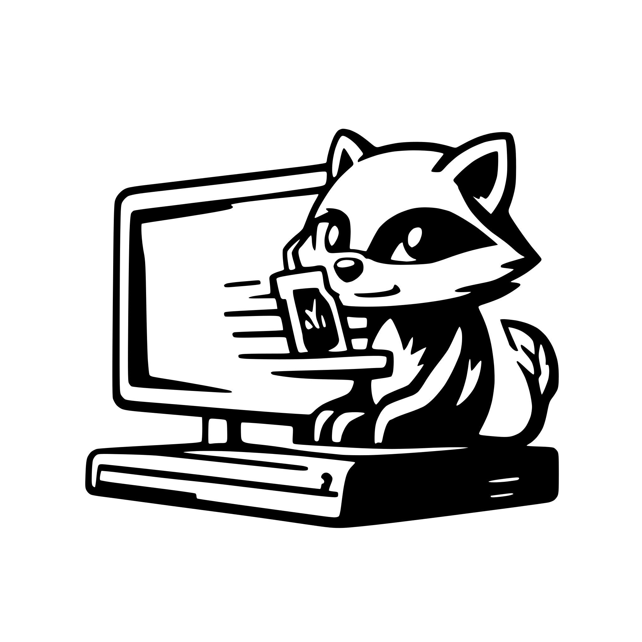 AI-generated SVG of a vector logo of a raccoon inside a pc