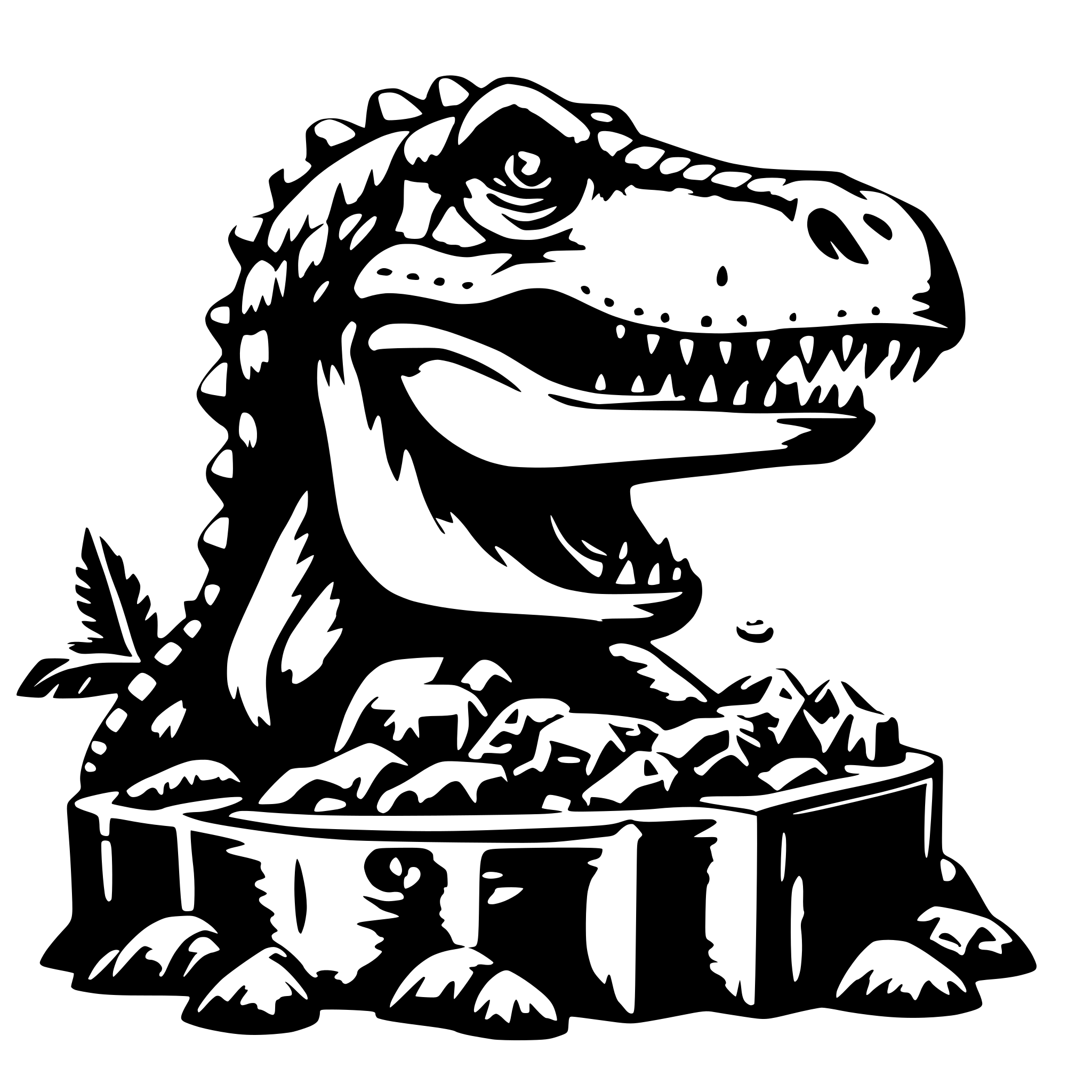 AI-generated SVG of 'roaring tyrannosaurus siiting on a treasure'